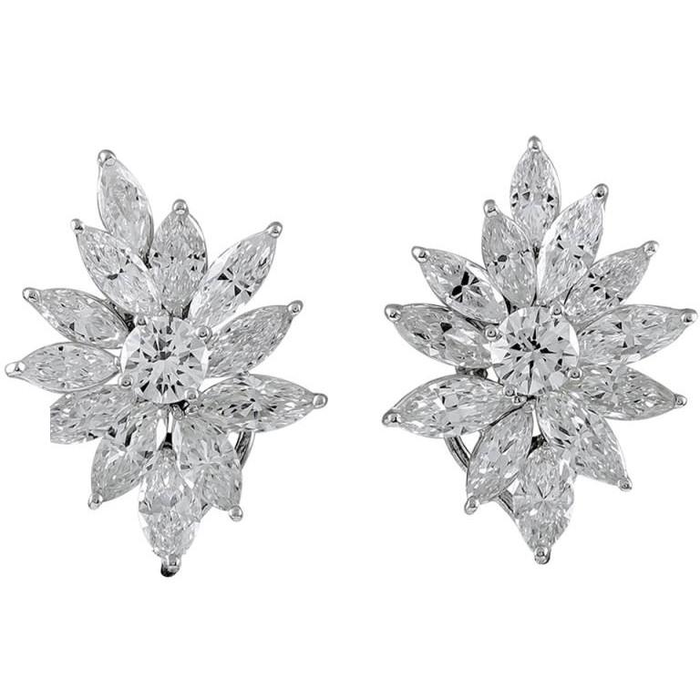 Marquise Cut Sophia D. Platinum 17.12 Carat Diamond and Emerald Earrings For Sale