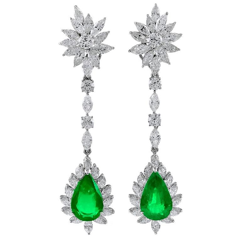Sophia D. Platinum 17.12 Carat Diamond and Emerald Earrings For Sale