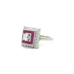 Platinum 1.71ctw Channel Step Cut Ruby w/ Diamond Square Tiered Pyramid Ring