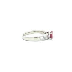 Platinum 1.71ctw GIA Emerald Cut Burma Vivid Red Ruby w/ Baguette Diamond Ring