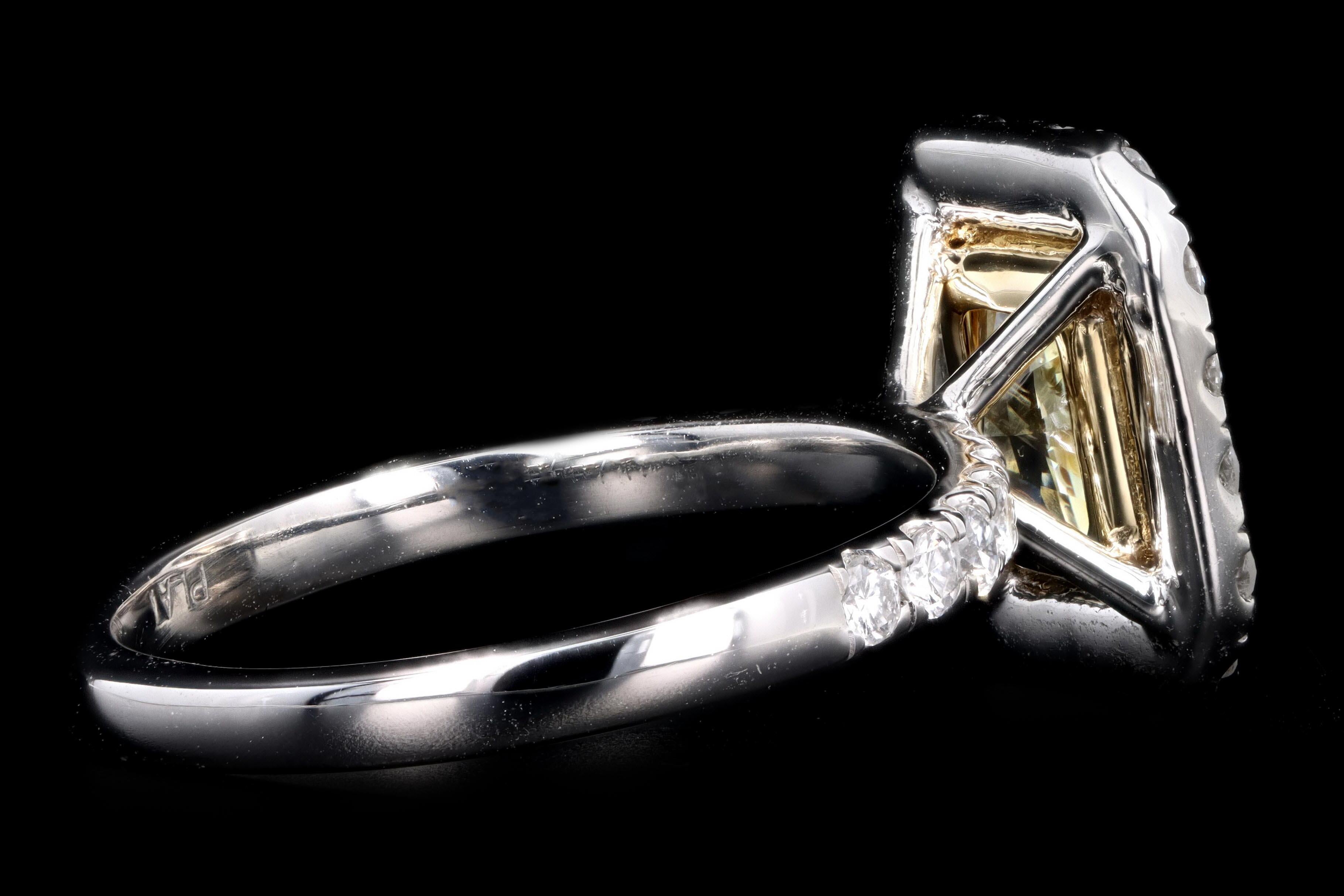 Platinum 1.73 Carat Fancy Yellow Radiant Cut Diamond Ring 5