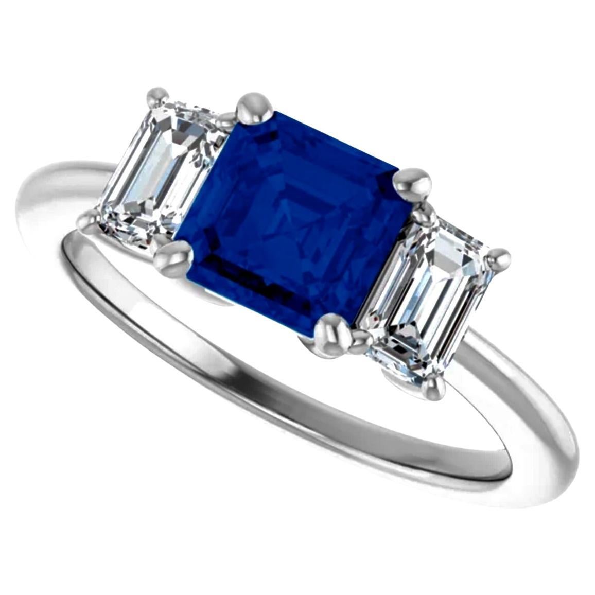 Donna Anello di fidanzamento in platino con zaffiro blu e diamante da 1,75 carati in vendita