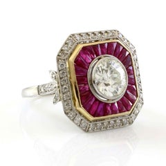 Platinum 1.75 Carat Diamond and Ruby Estate Engagement Ring