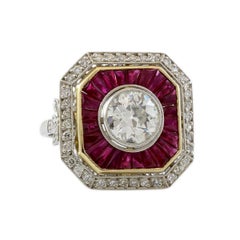 Platinum 1.75 Carat Diamond and Ruby Estate Engagement Ring