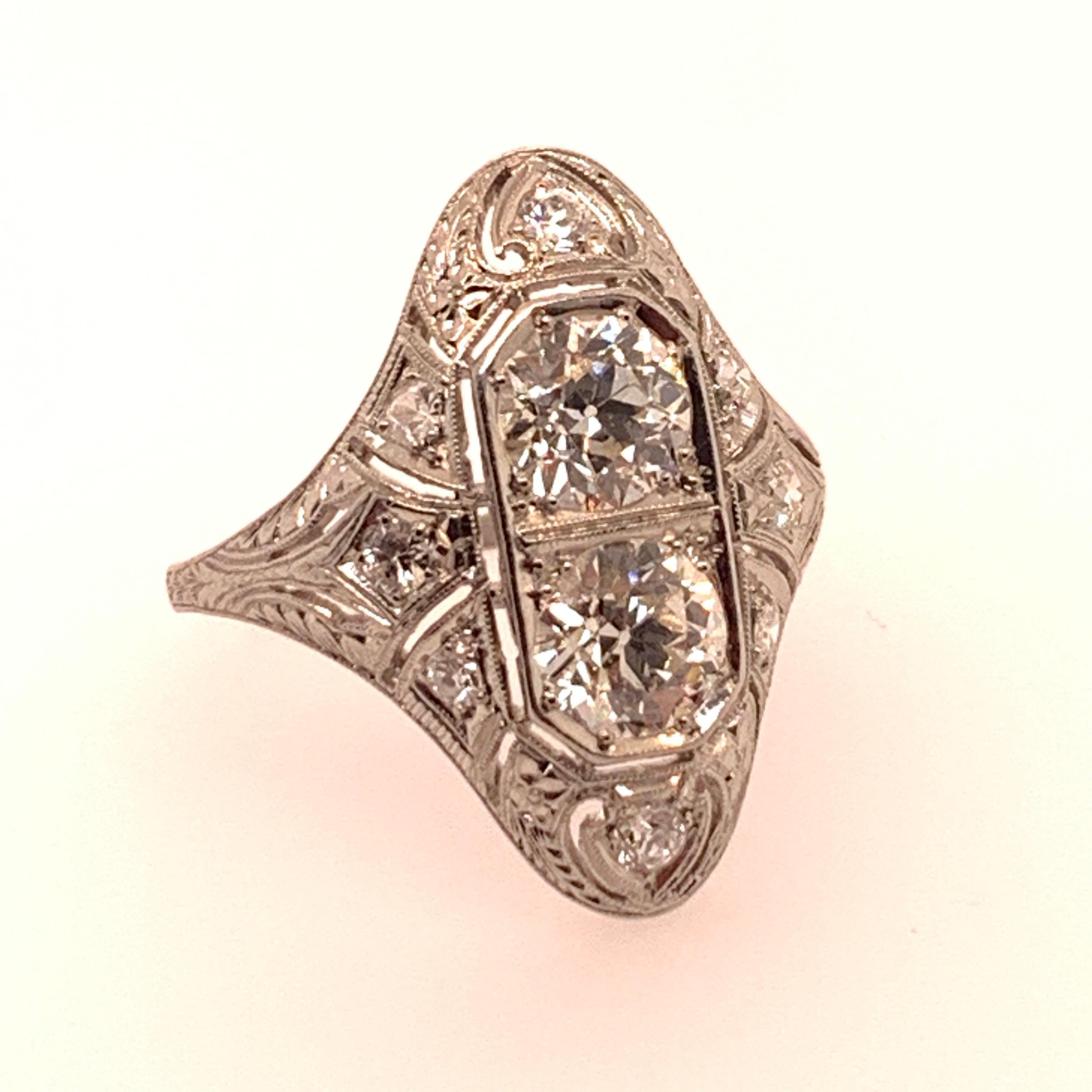 Women's Platinum 1.75 Carat Old Mine Natural Round Brilliant Diamond Ring Circa 1930 For Sale