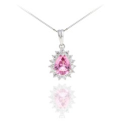 Platinum 1.75 Carat Pink Tourmaline Diamond Pendant Necklace