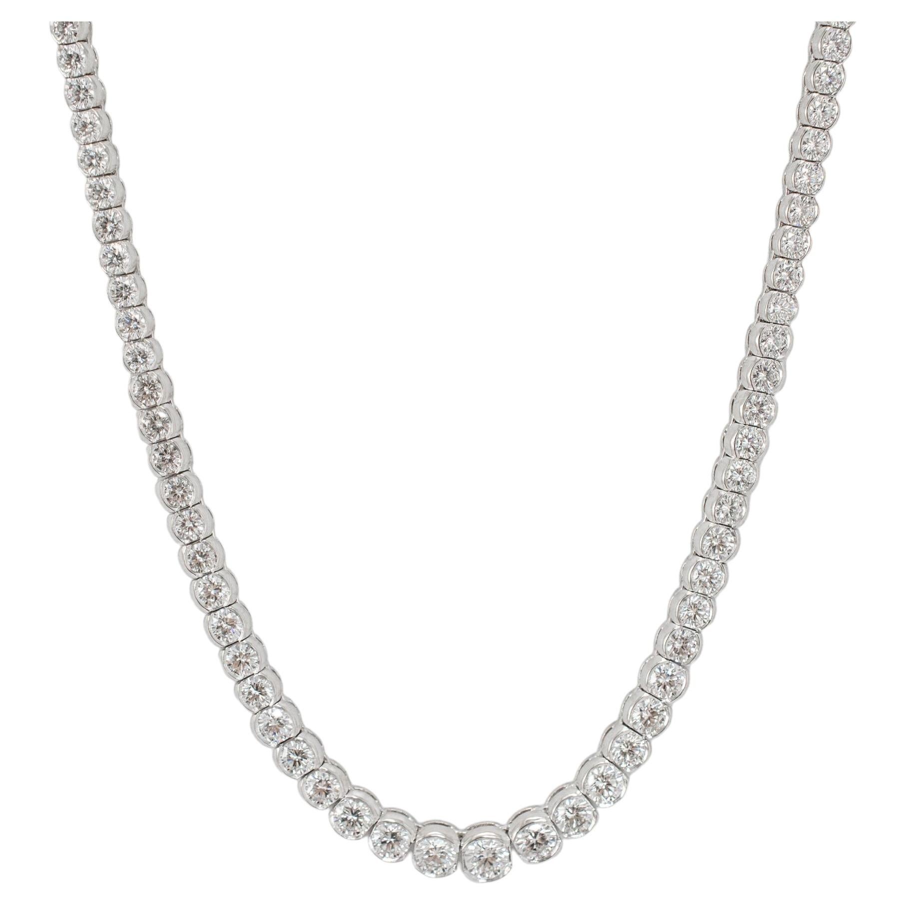 Collier de tennis en platine avec lunette Riviera et diamants ronds de 17,54ctw