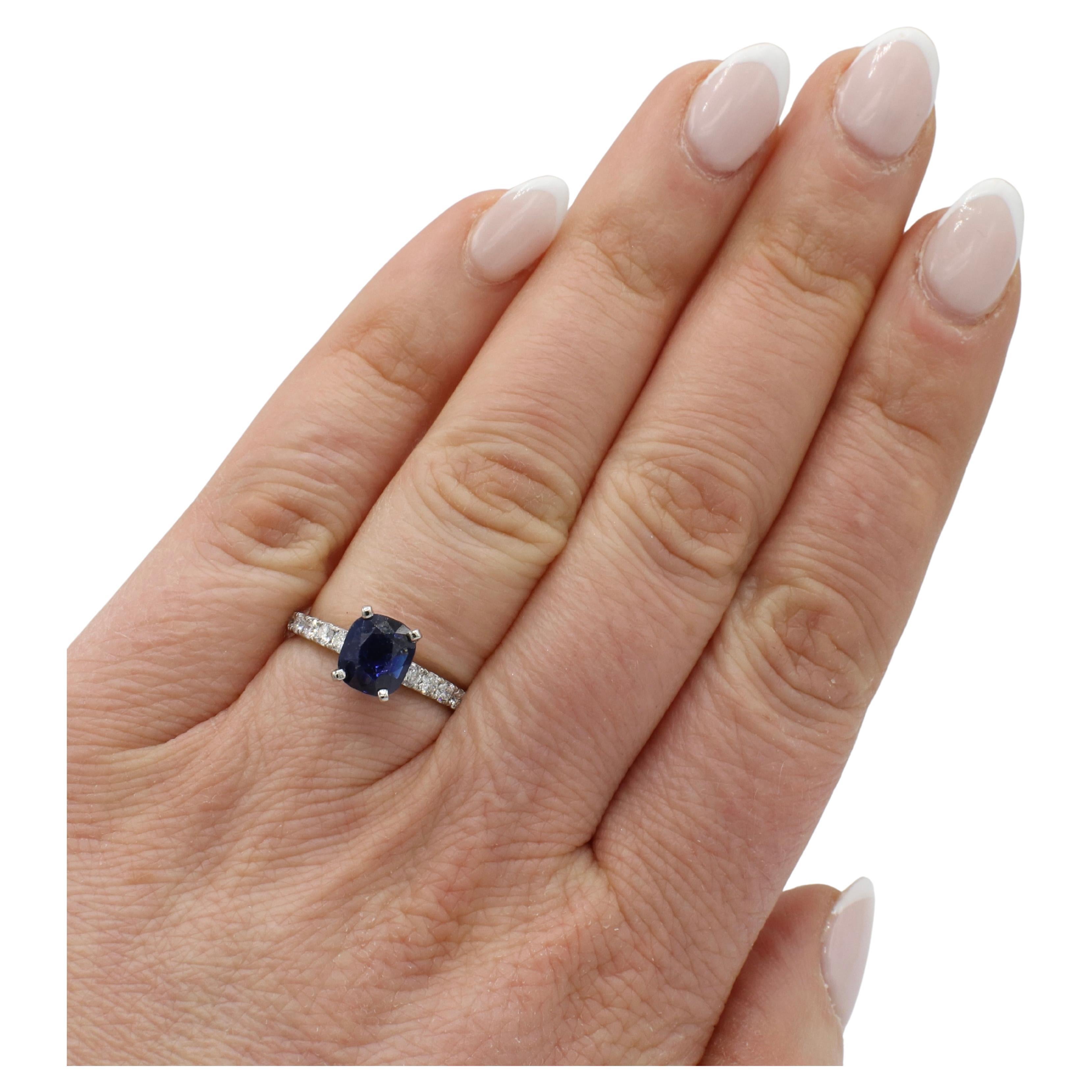Platinum 1.76 Carat Natural Blue Sapphire & Diamond Accented Engagement Ring  In Excellent Condition For Sale In  Baltimore, MD