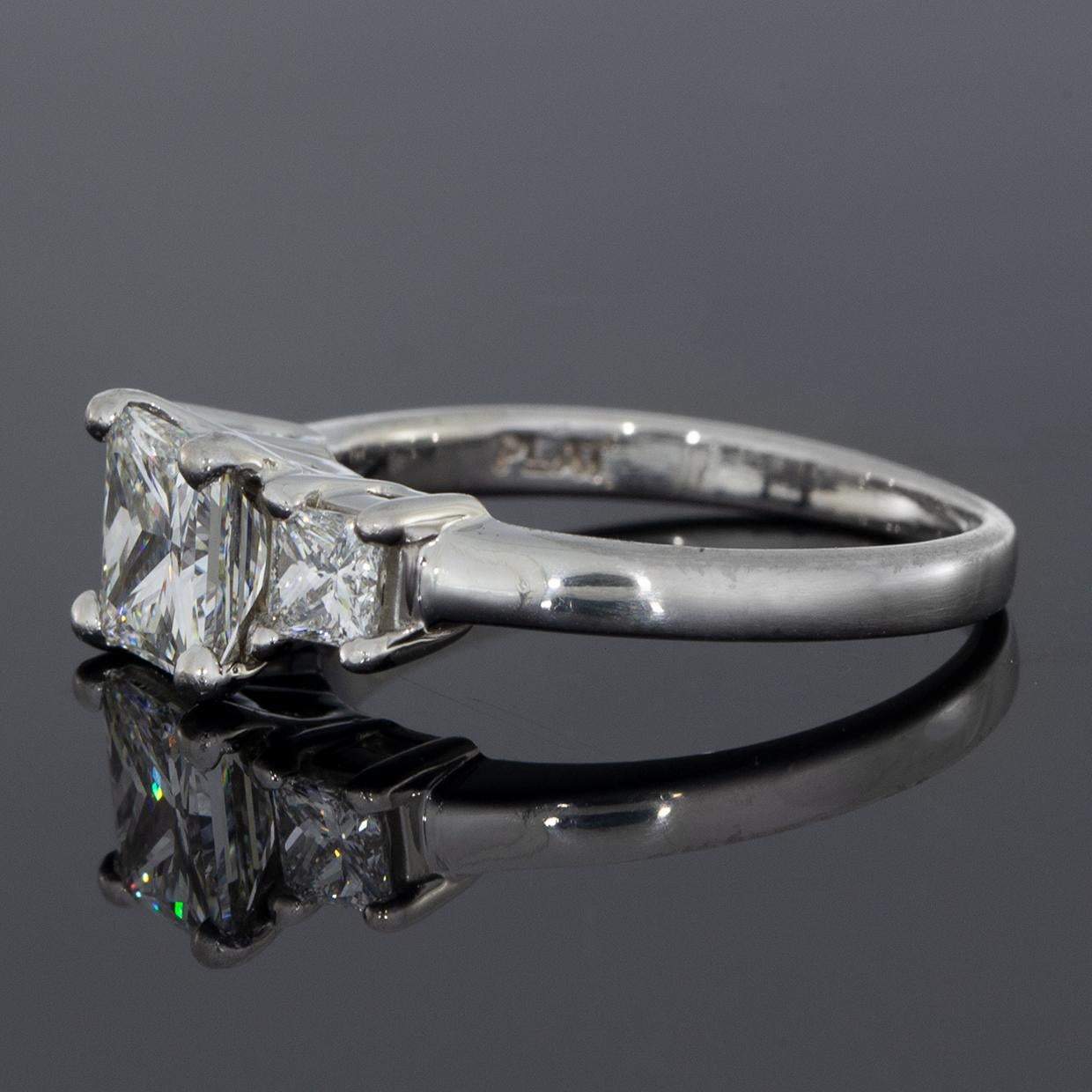 Princess Cut Platinum 1.77 Carat Princess Diamond Three-Stone Engagement Ring