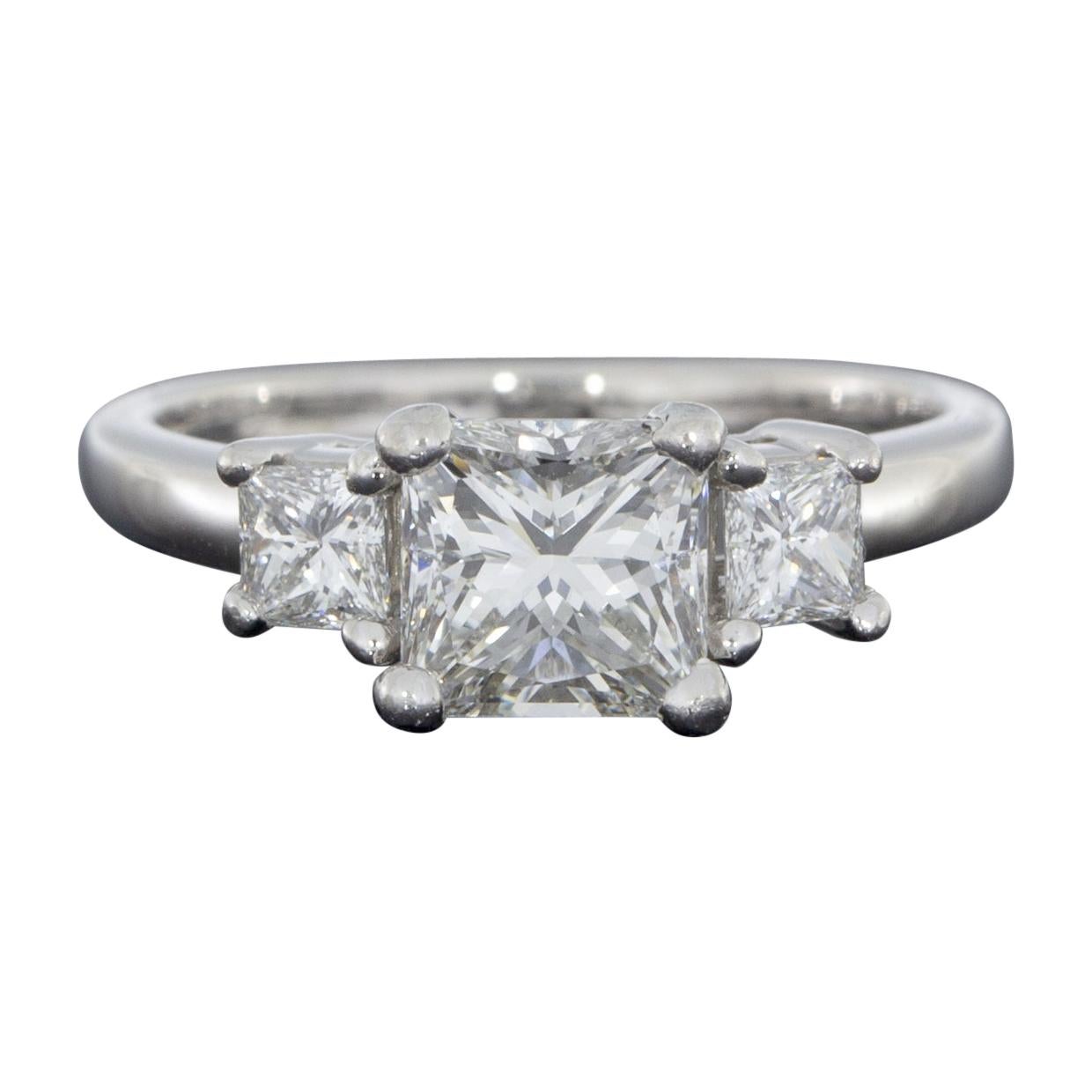 Platinum 1.77 Carat Princess Diamond Three-Stone Engagement Ring