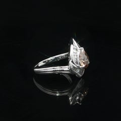 Platinum 1.77ctw Pear Fancy Orangy Brown Baguette White Diamond Leaf Ring