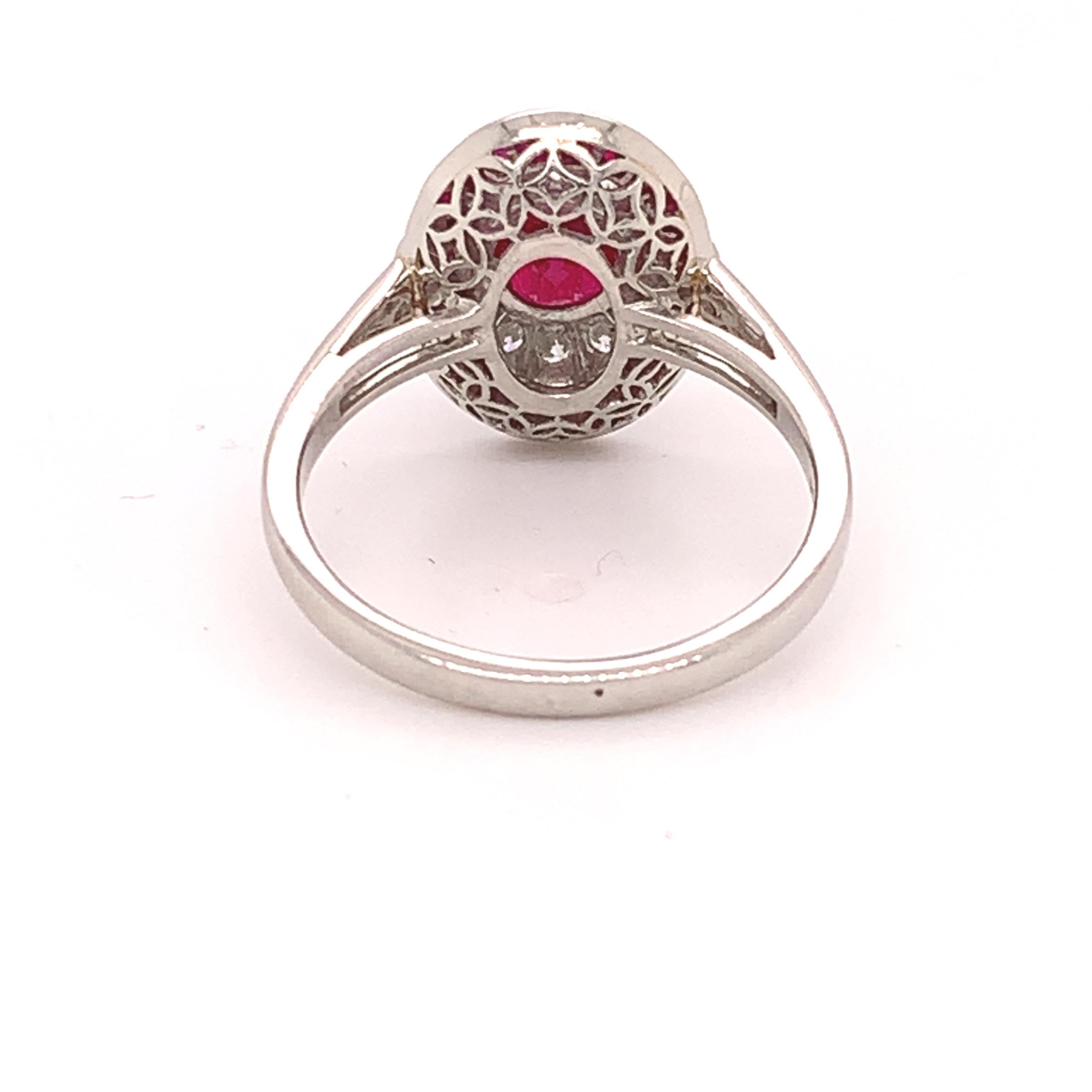 Art Deco Platinum 1.78ct Genuine Natural Ruby and Diamond Ring '#J4860'