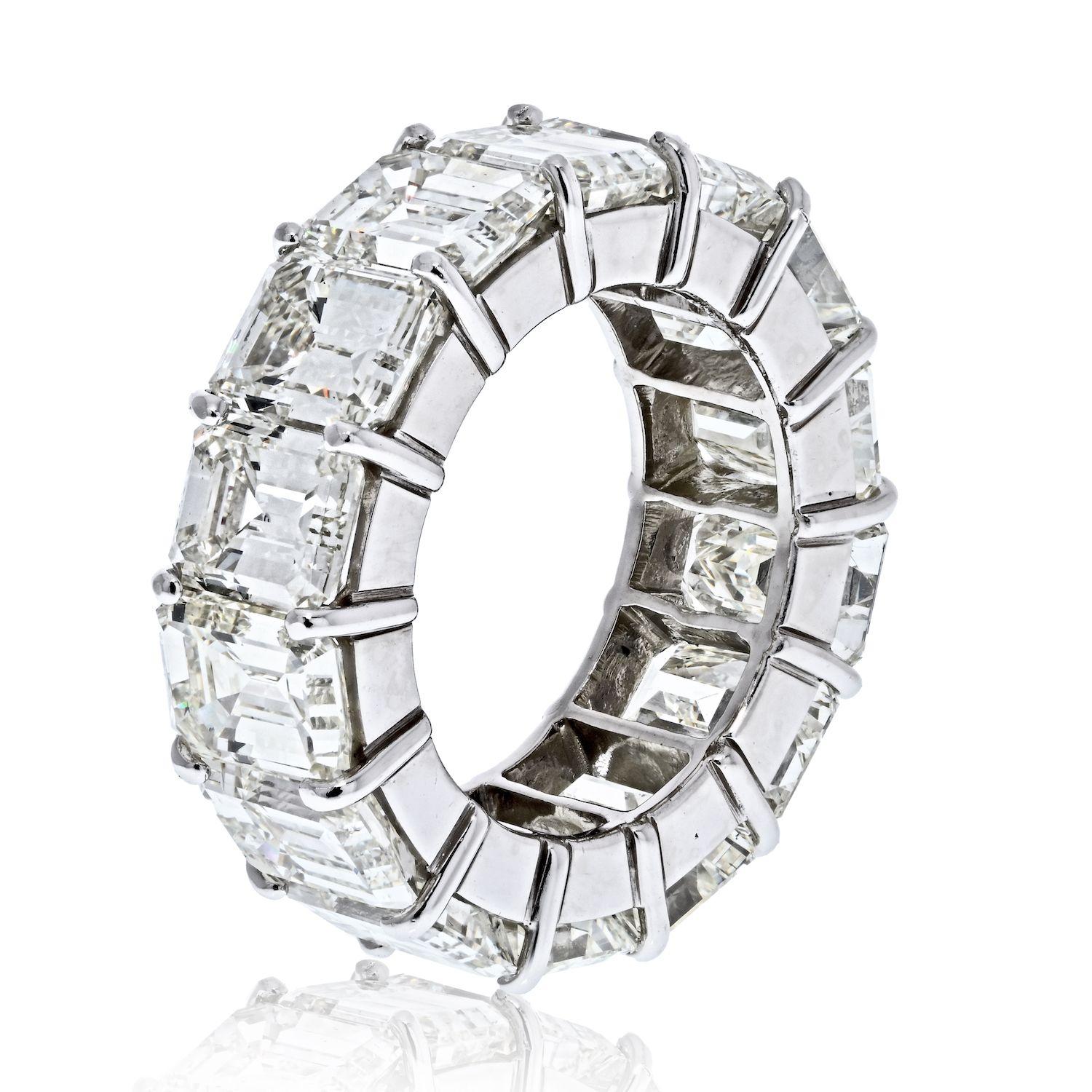 Eternity bands are meaningful and beautiful jewelry items. These rings are commonly used as a wedding band, anniversary band, or for other very special occasions. This is a handmade diamond eternity band crafted in Platinum, mounted with 14 diamonds