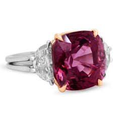 Platinum 18 Karat 9.57 Carat Cushion Spinel Half Moon Cut Diamonds Cocktail Ring