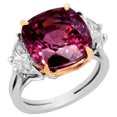 Platinum 18 Karat 9.57 Carat Cushion Spinel Half Moon Cut Diamonds Cocktail Ring