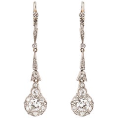 Antique Edwardian Diamond Cluster Platinum and 18K Gold Earrings