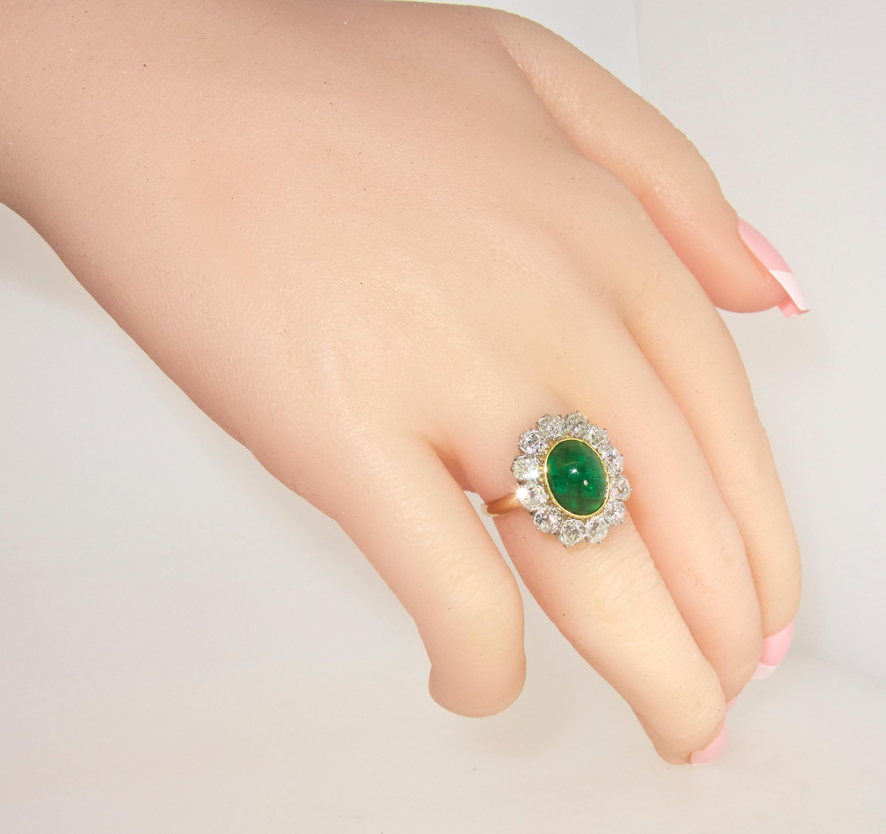 Victorian Platinum, 18 Karat, Emerald and Diamond Ring