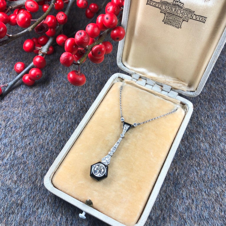 Platinum 18 Karat Gold Diamond Onyx Enamel Art Deco Pendant Necklace ...