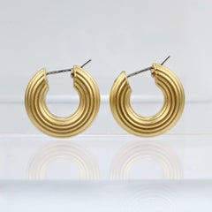 Platinum and 18 Karat Gold Reversible Reeded Hoop Earrings, 1980s
