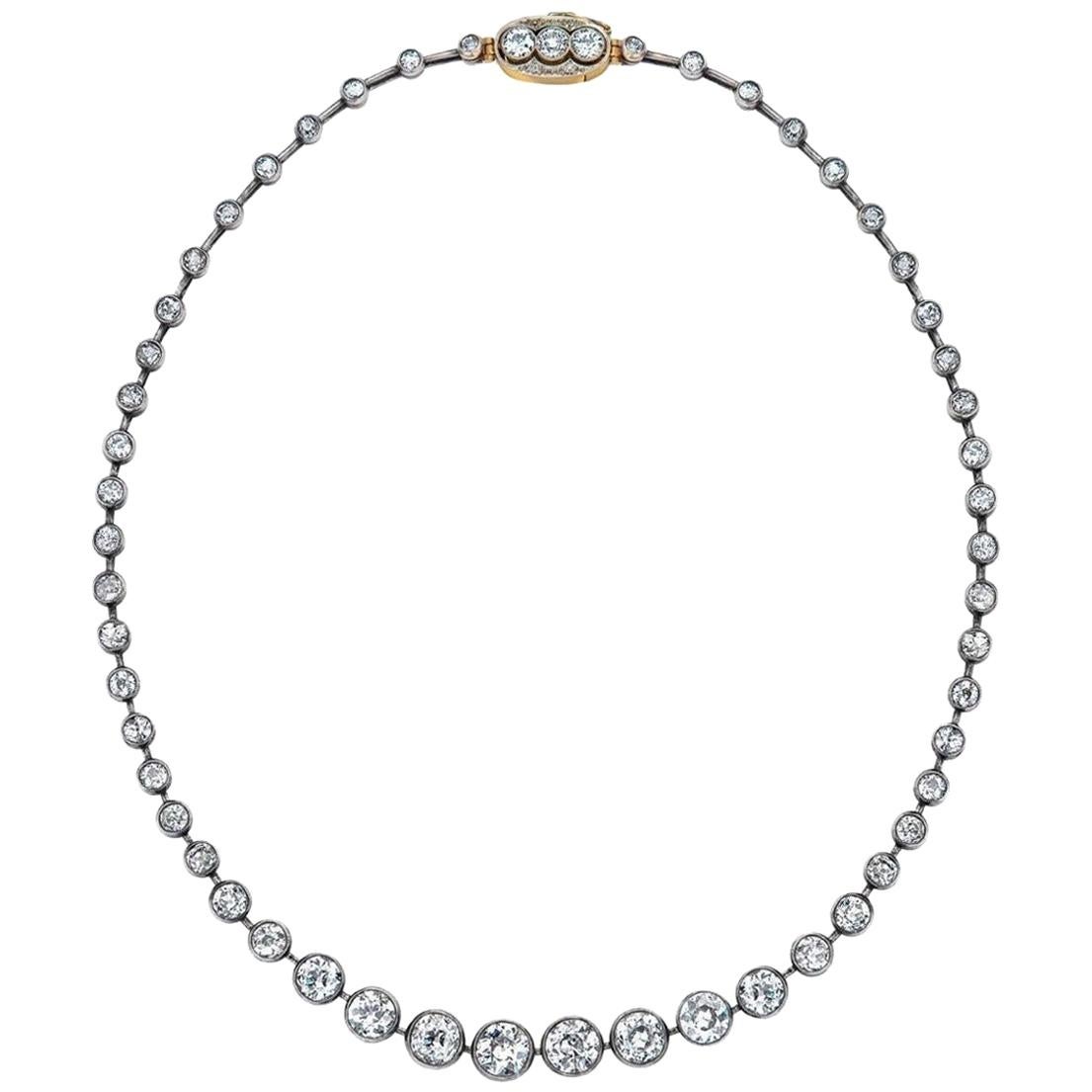Platinum/18 Karat Old European Diamond 25 Carat Riviera Necklace
