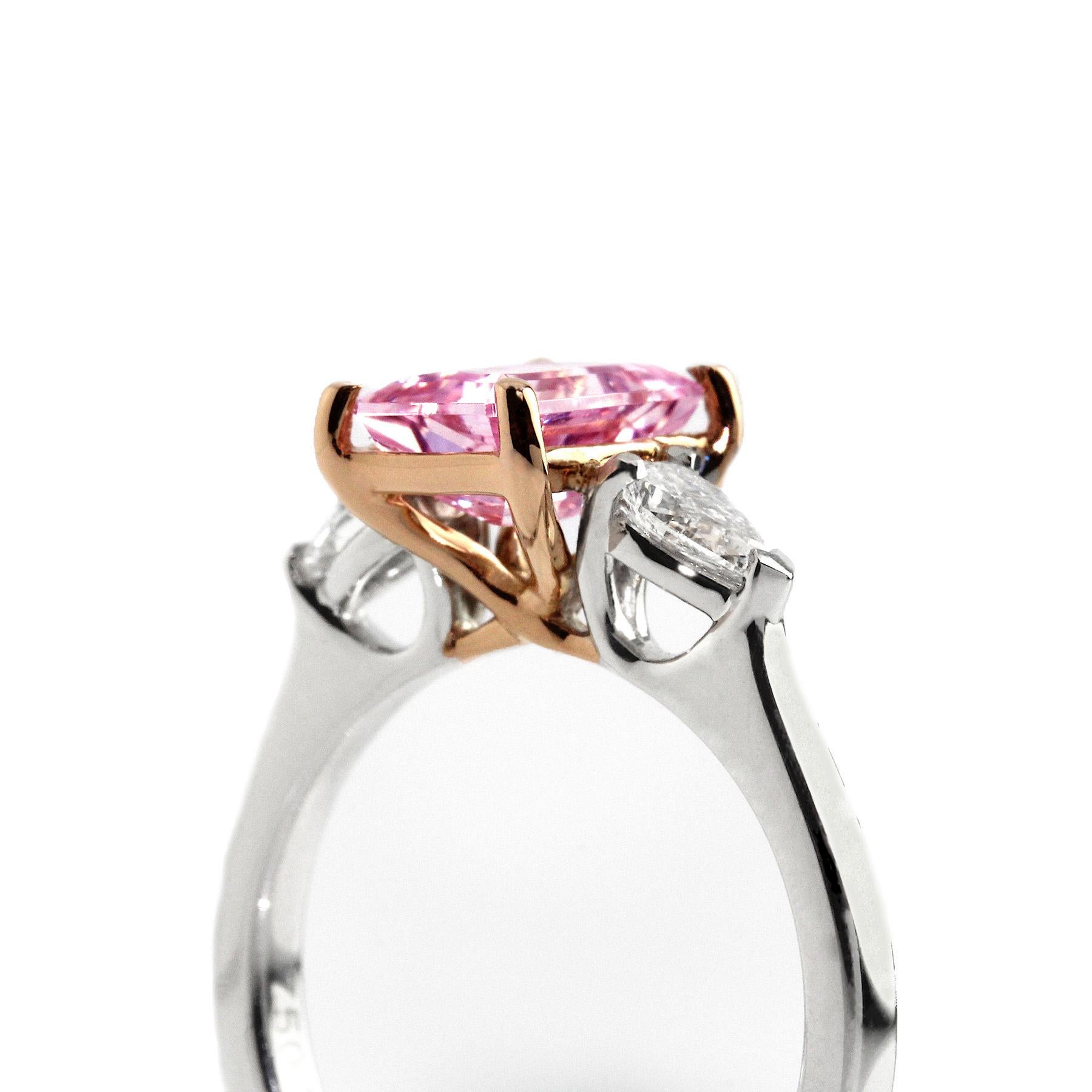 Contemporary Platinum 18 Karat Rose Gold Pink Tourmaline Diamond Ring For Sale