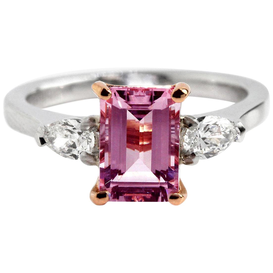 Platinum 18 Karat Rose Gold Pink Tourmaline Diamond Ring For Sale