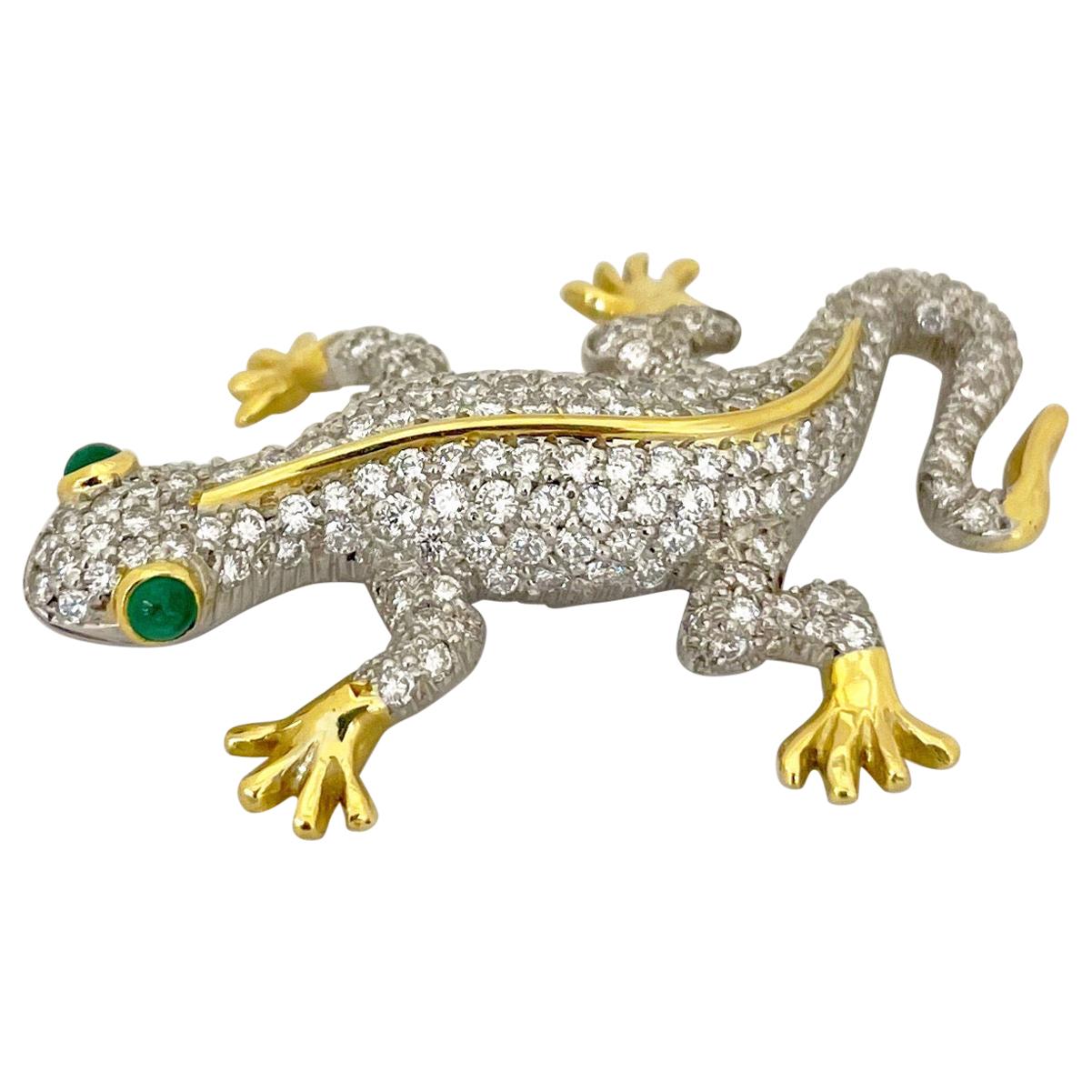 Broche Salamandre en platine/or jaune 18 carats et diamants de 2,77 carats