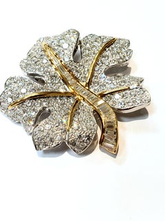 Platinum, 18 Karat Yellow Gold and Diamond Maple Leaf Brooch with 9.66 Carat
