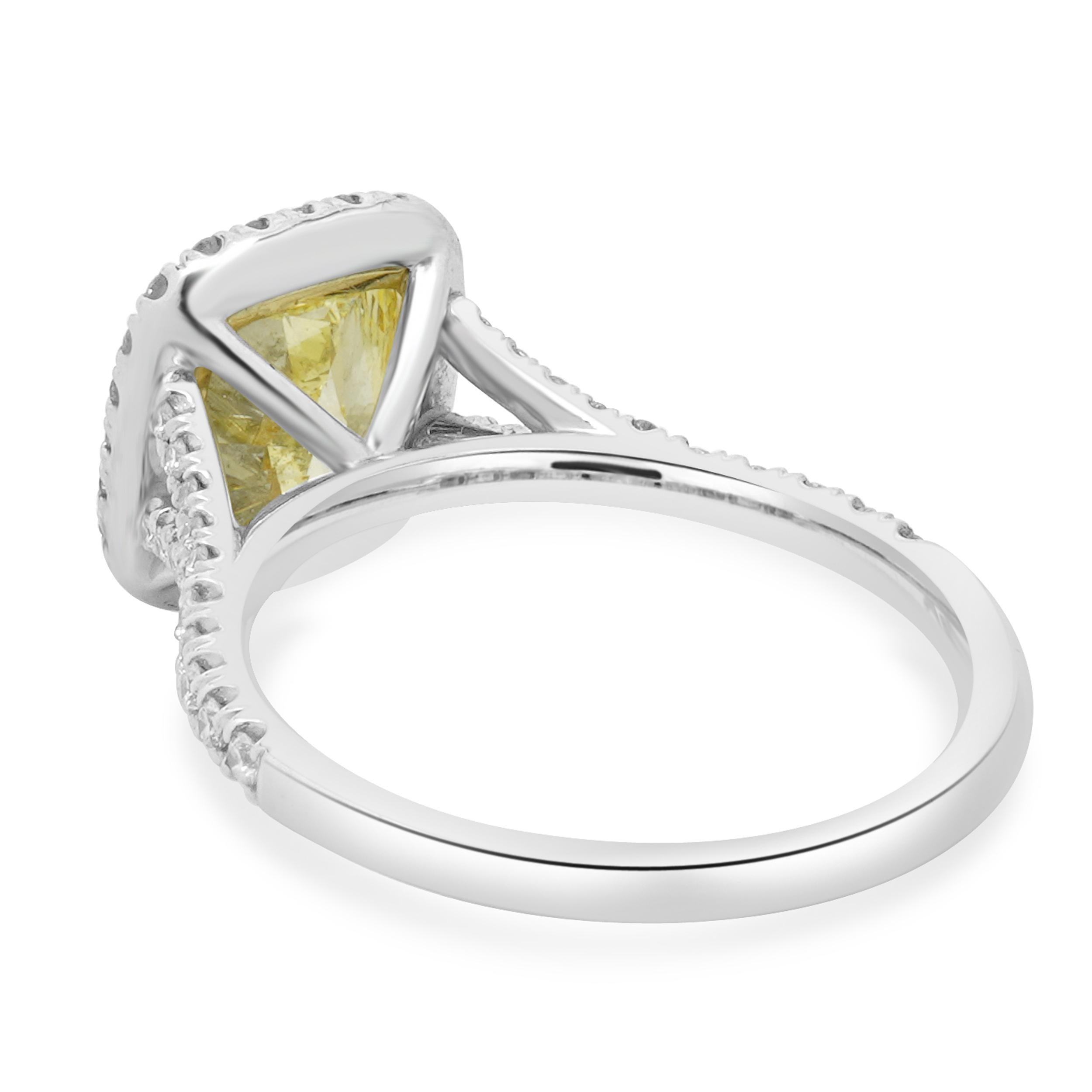 Platinum & 18 Karat Yellow Gold Cushion Cut Diamond Engagement Ring In Excellent Condition For Sale In Scottsdale, AZ