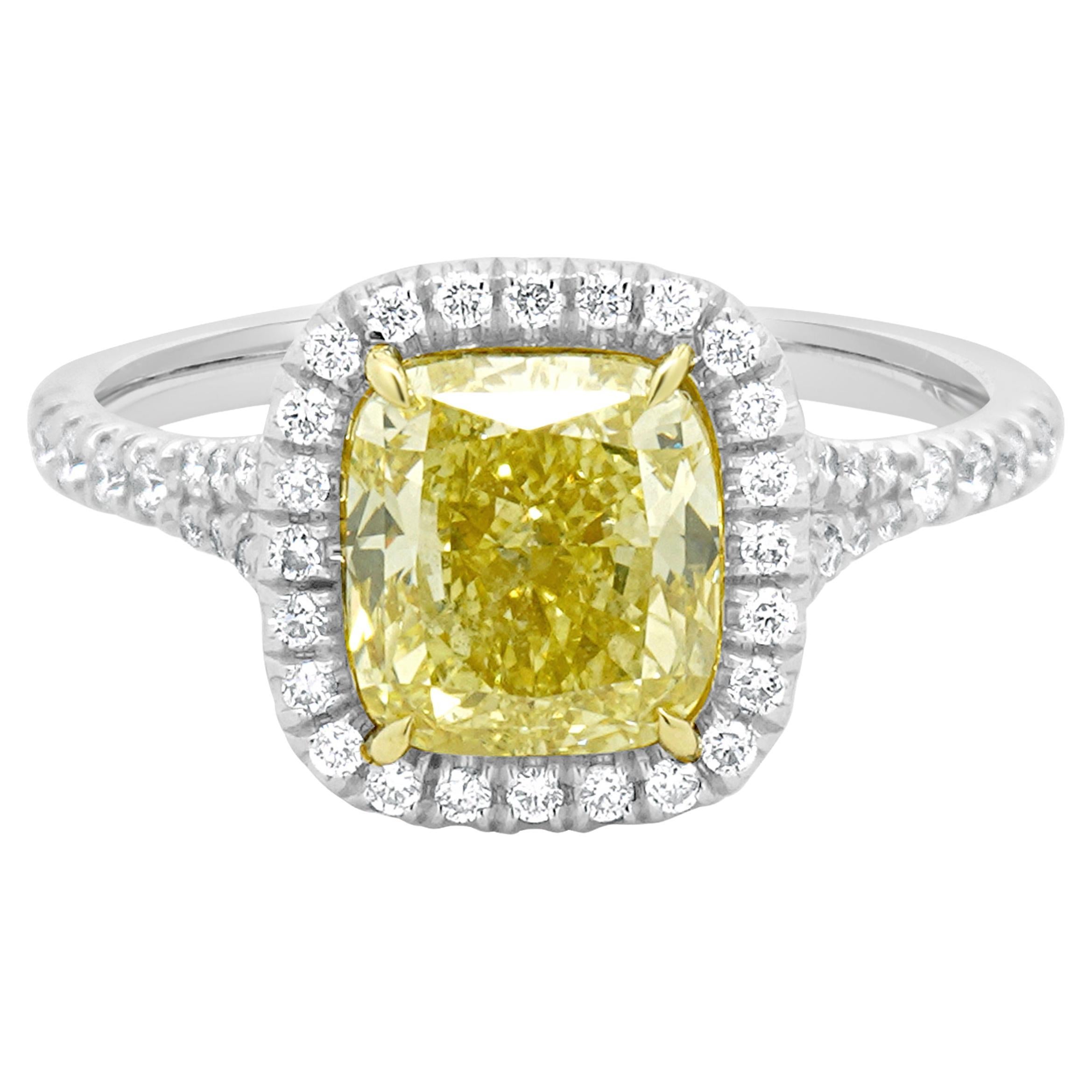 Platinum & 18 Karat Yellow Gold Cushion Cut Diamond Engagement Ring