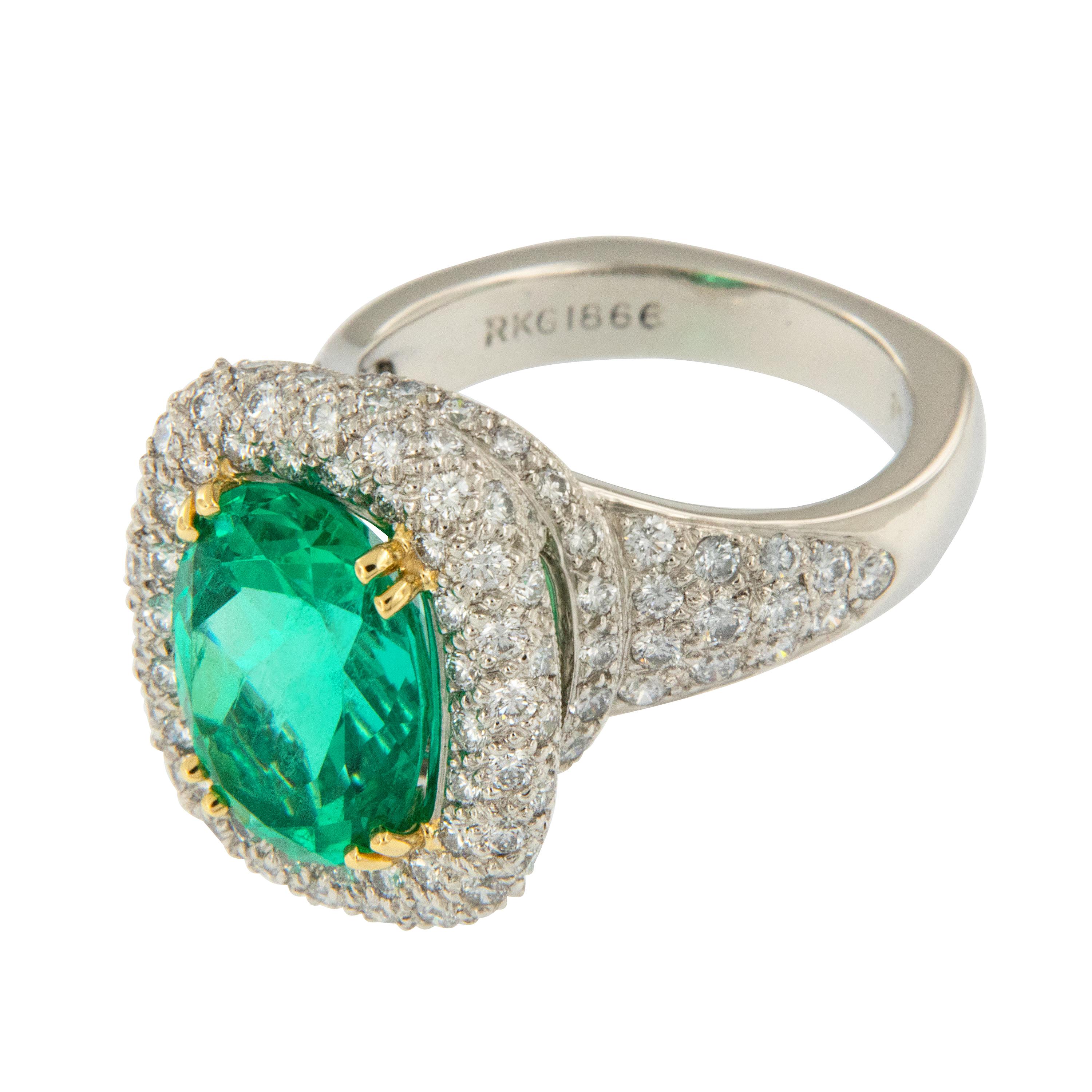 Contemporary Platinum 18 Karat Yellow Gold Emerald Diamond Cocktail Ring
