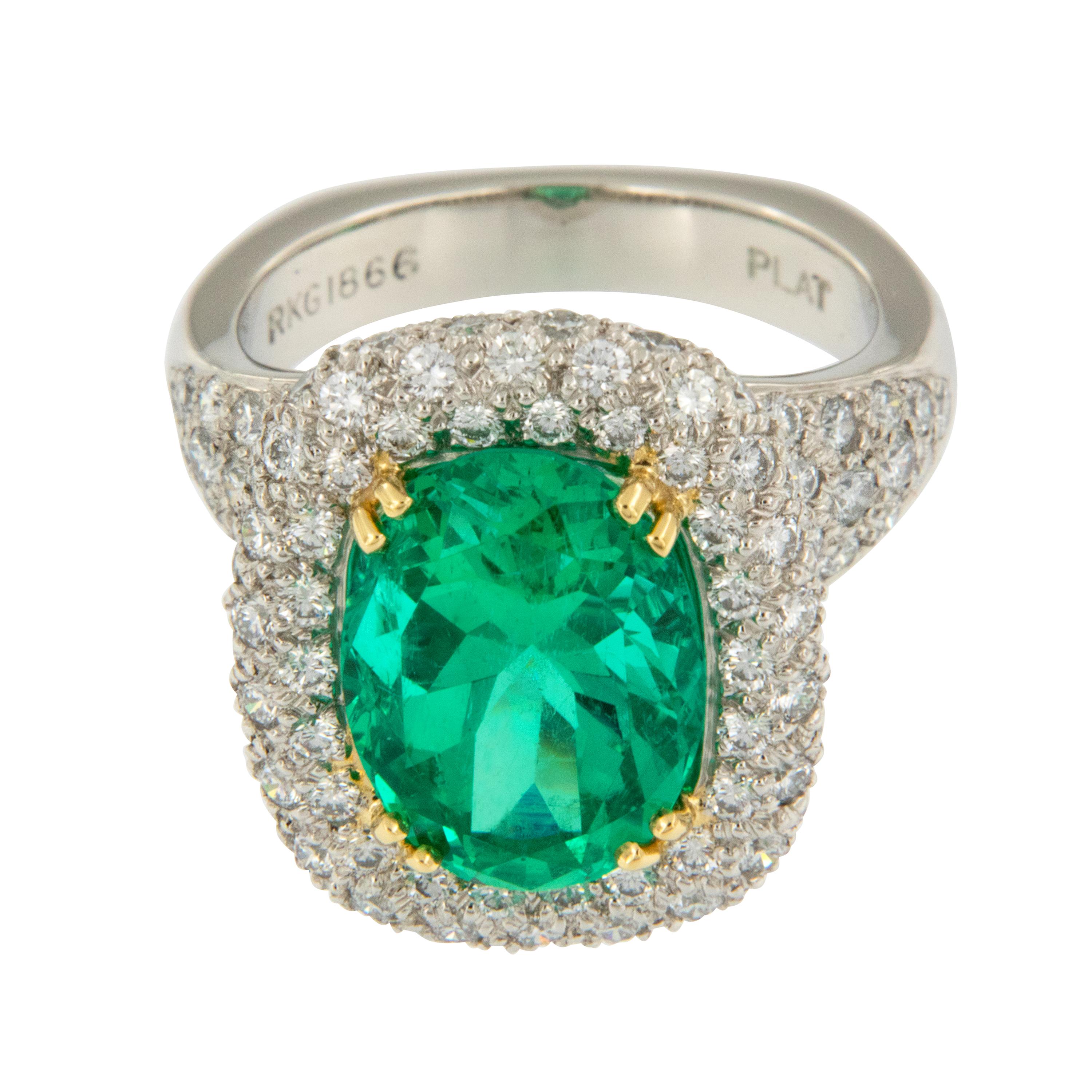 Oval Cut Platinum 18 Karat Yellow Gold Emerald Diamond Cocktail Ring