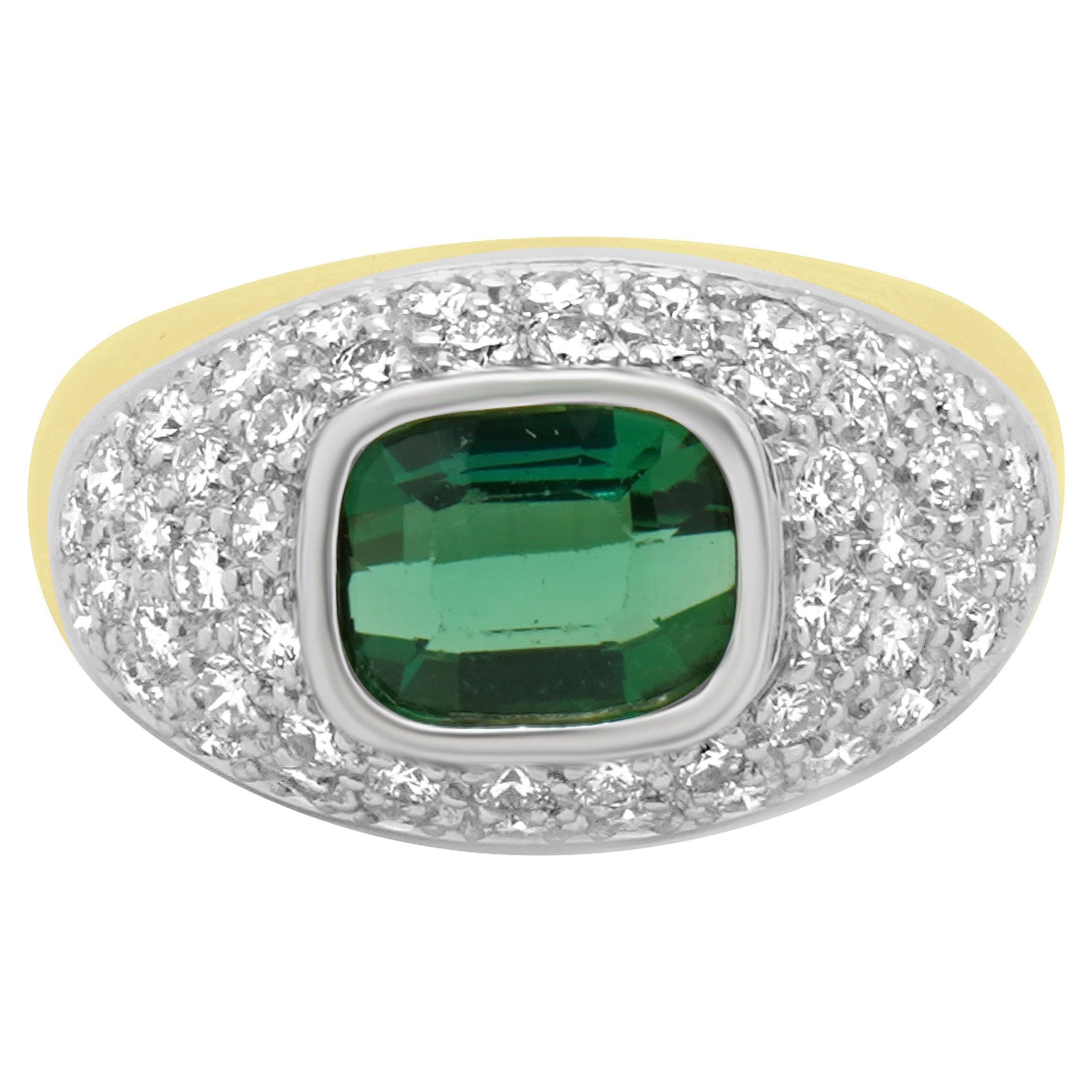 Ring aus Platin und 18 Karat Gelbgold mit grünem Turmalin und Diamant
