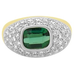 Ring aus Platin und 18 Karat Gelbgold mit grünem Turmalin und Diamant