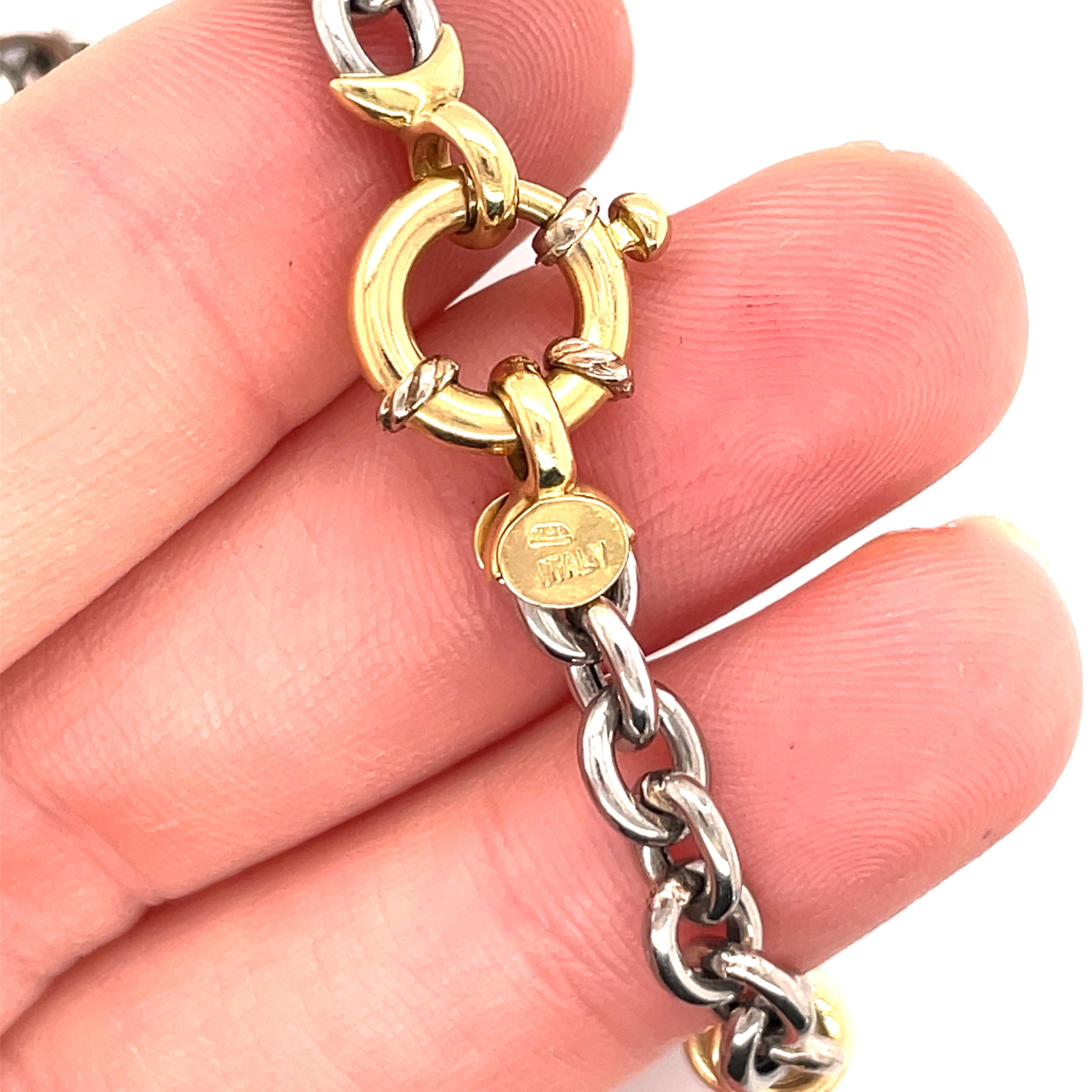 Contemporary Platinum 18 Karat Yellow Gold Link Bracelet 10.8 Grams Made in Italy