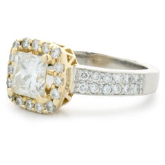 Platinum & 18 Karat Yellow Gold Princess Cut Diamond Engagement Ring