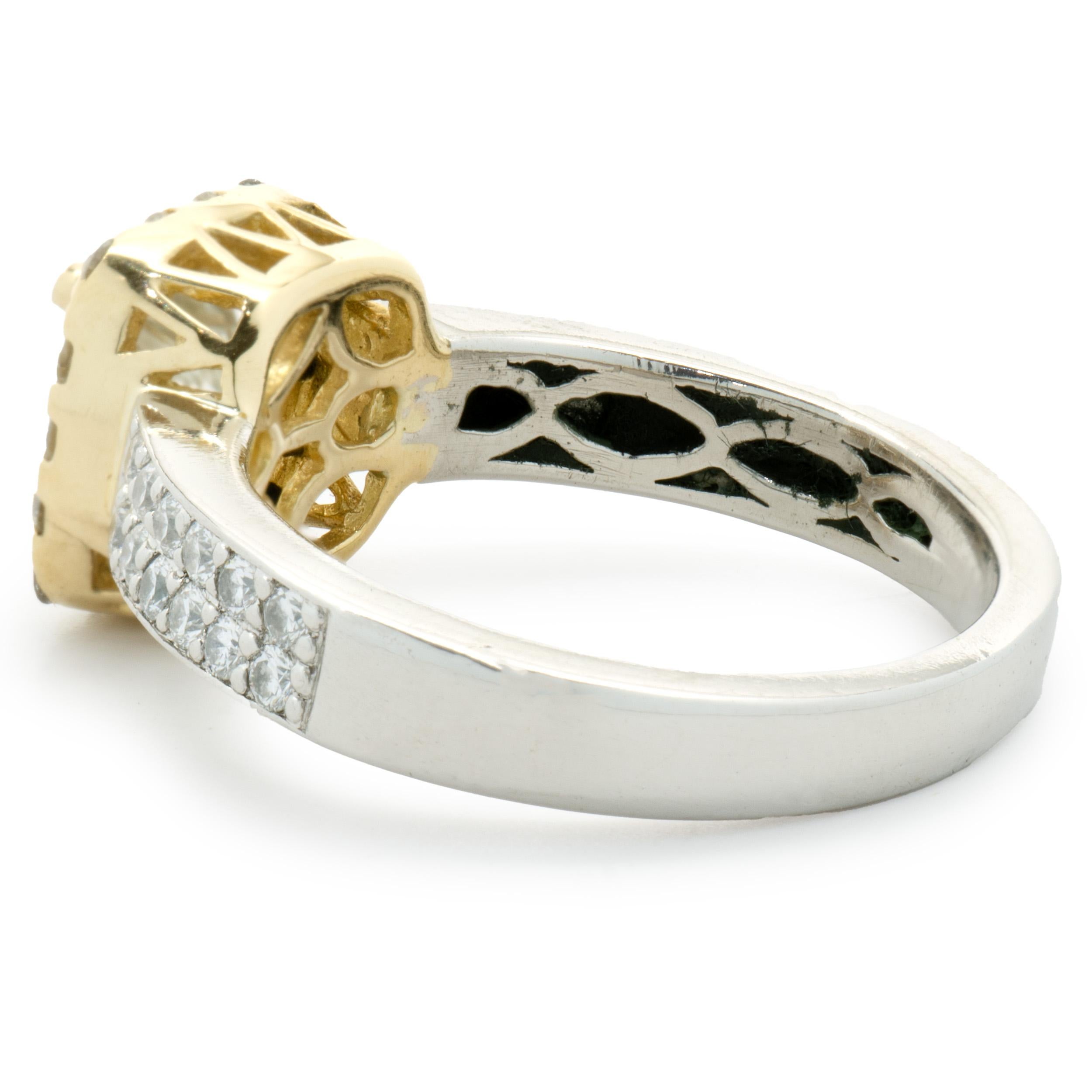 Platinum & 18 Karat Yellow Gold Princess Cut Diamond Engagement Ring In Excellent Condition For Sale In Scottsdale, AZ