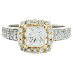 Platinum & 18 Karat Yellow Gold Princess Cut Diamond Engagement Ring