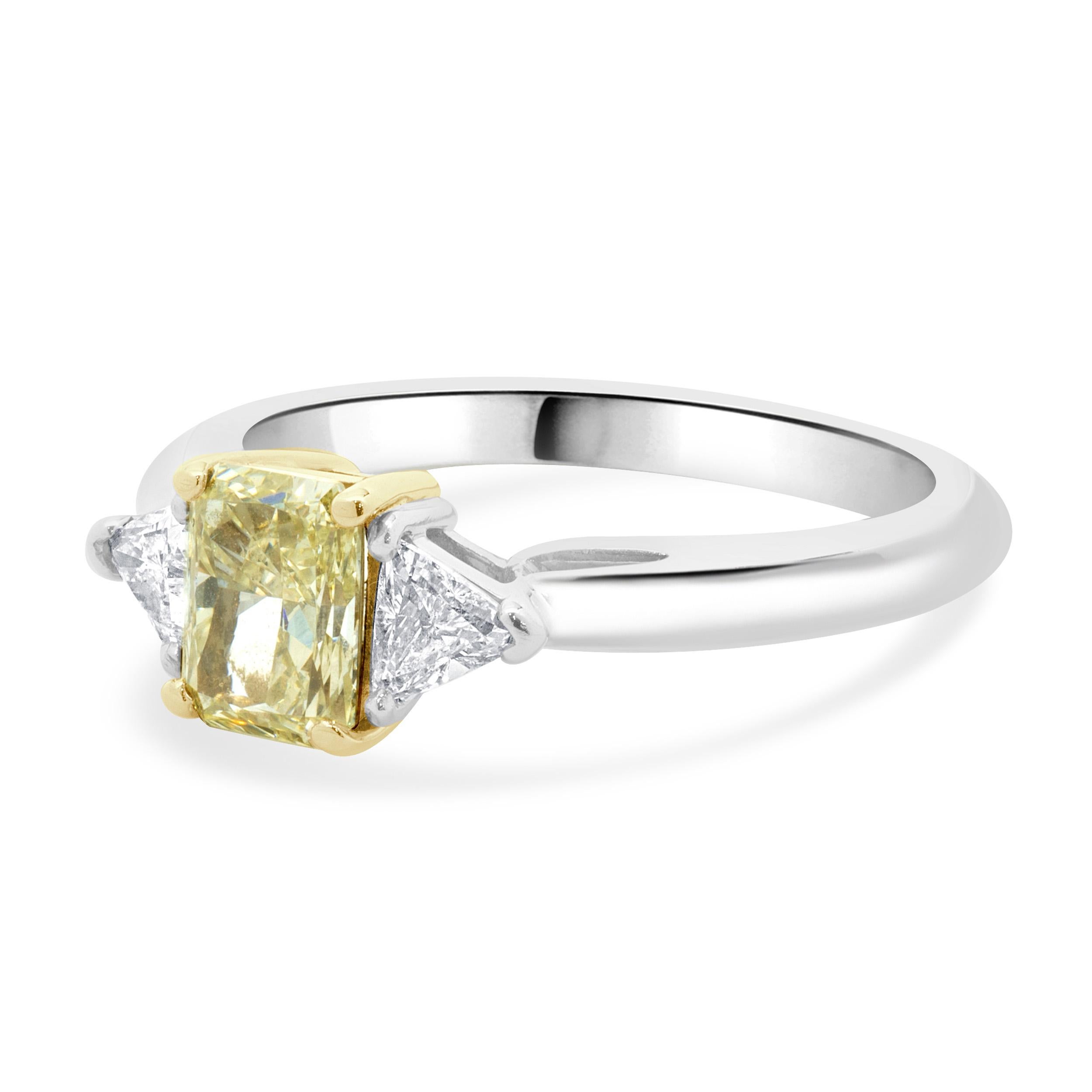 Women's Platinum & 18 Karat Yellow Gold Radiant Cut Diamond Engagement Ring For Sale