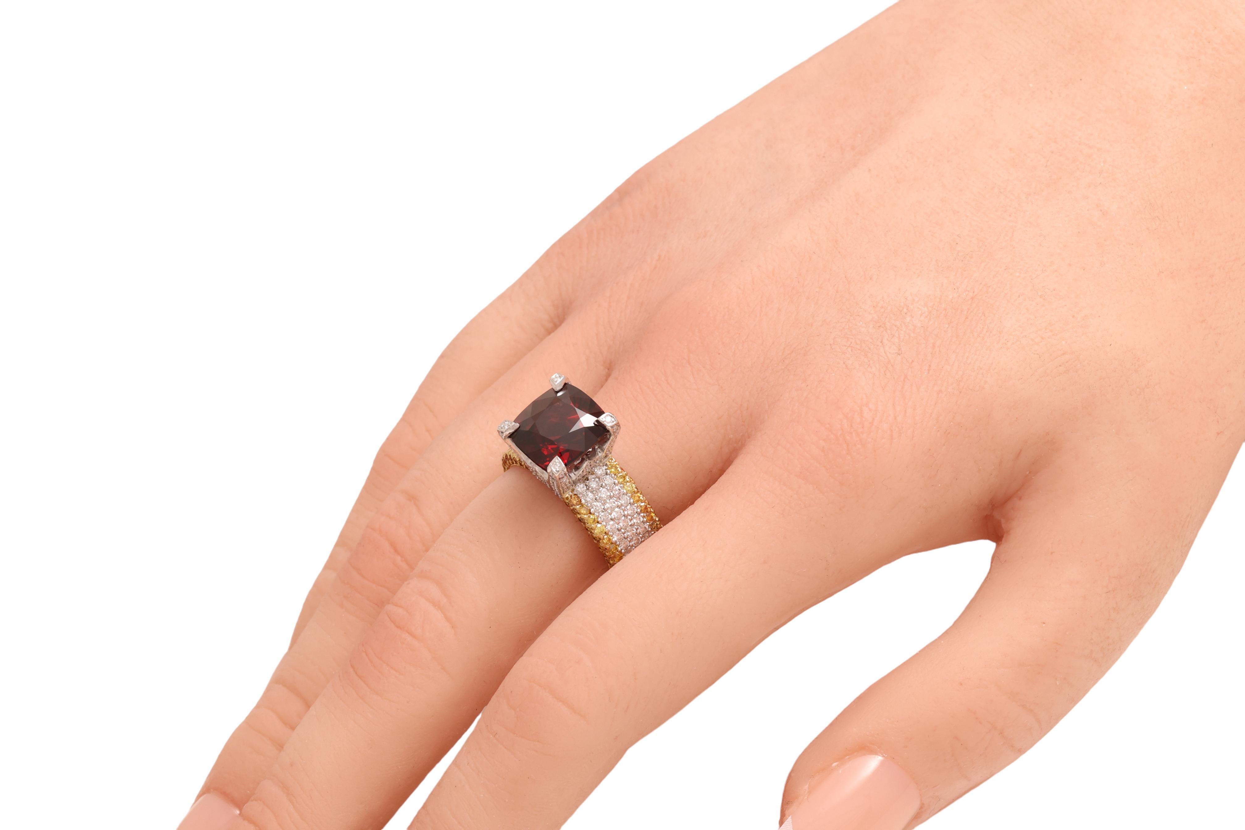 Platino e 18 kt. Anello in oro 4,75 NH con spinello birmano, diamanti gialli e bianchi in vendita 6