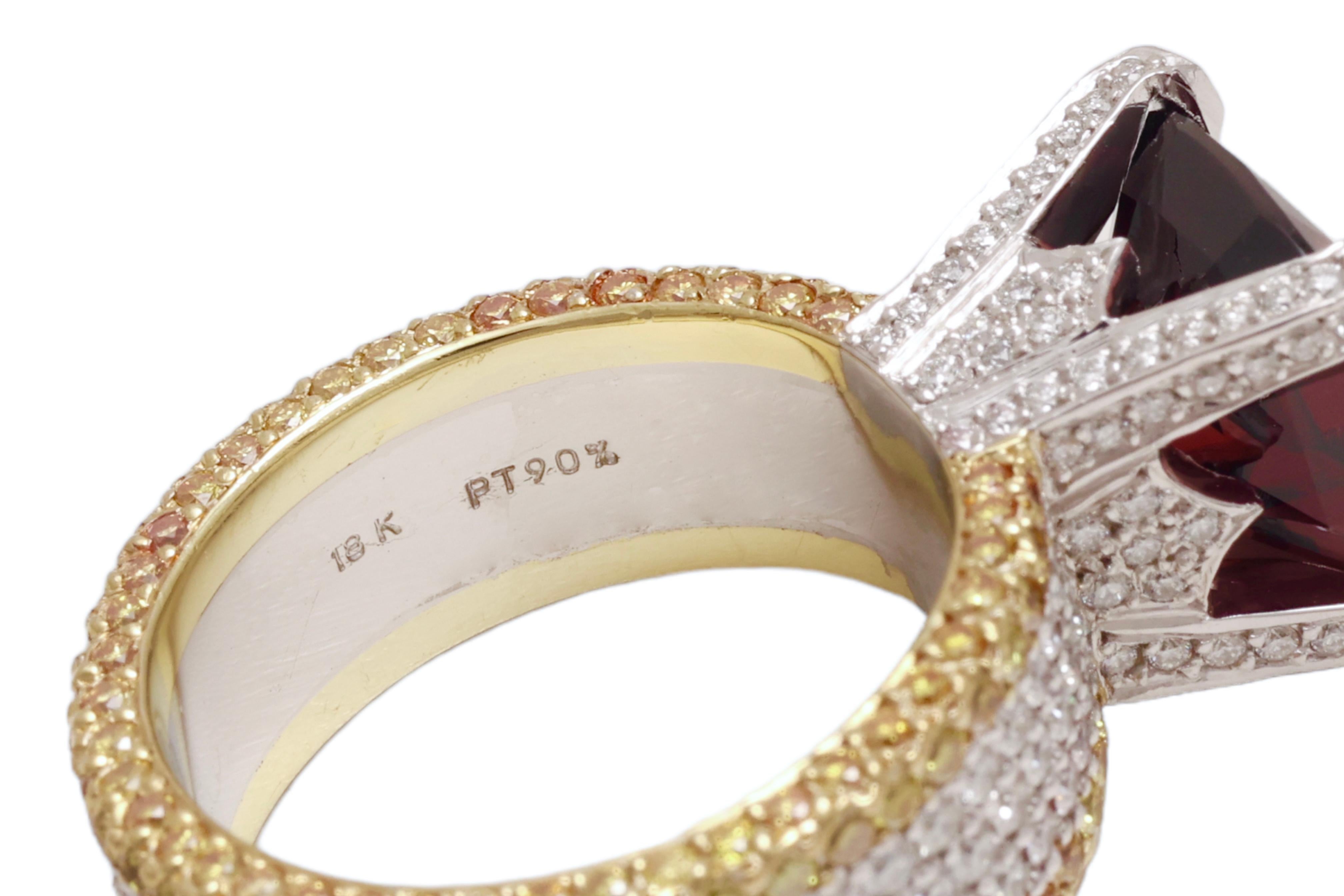 Platinum & 18 kt. Gold Ring 4.75 NH Burmese Spinel, Fancy Yellow & White Diamond For Sale 8