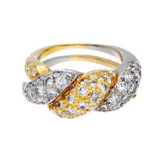 Platinum and 18 Karat Yellow Gold Pavé Diamond Woven Dome Ring