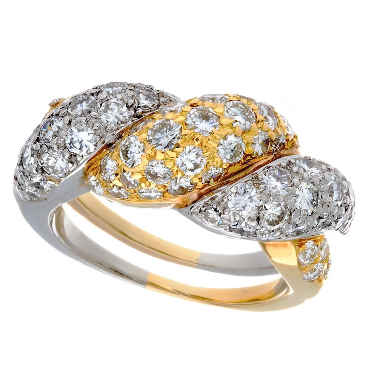 Platinum and 18 Karat Yellow Gold Pavé Diamond Woven Dome Ring For Sale 2