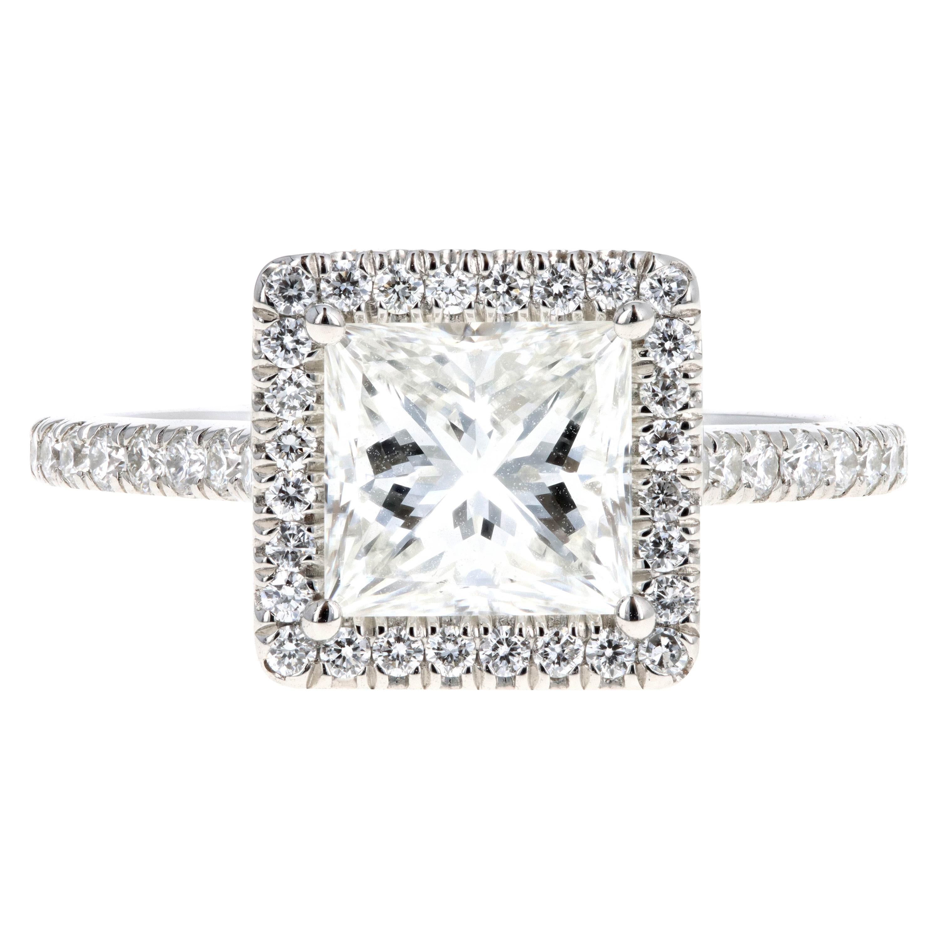 Platinum 1.80 Carat Princess Cut Diamond Halo Engagement Ring