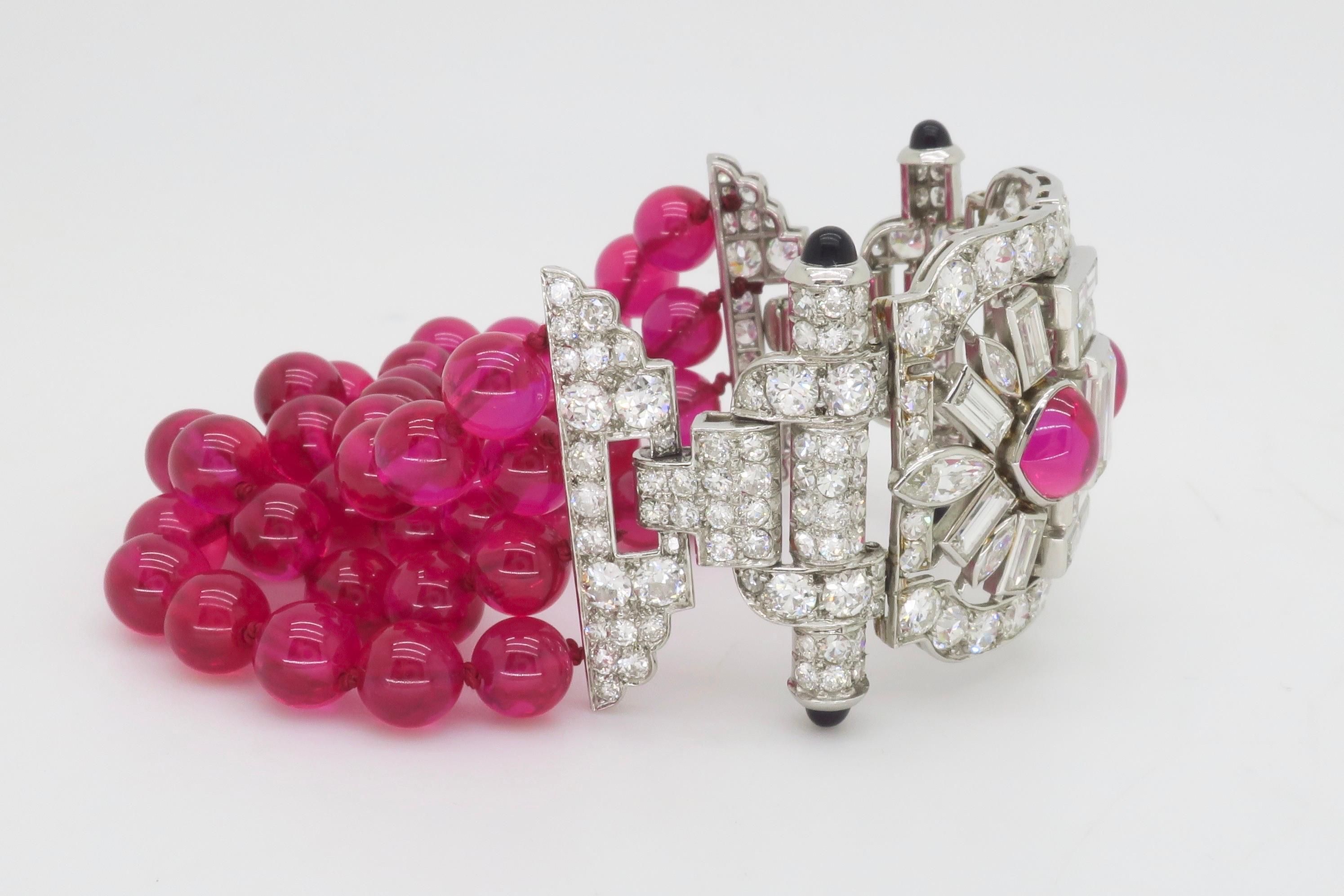 Bracelet en platine avec perles de rubis et diamants 18.04CTW en vente 7