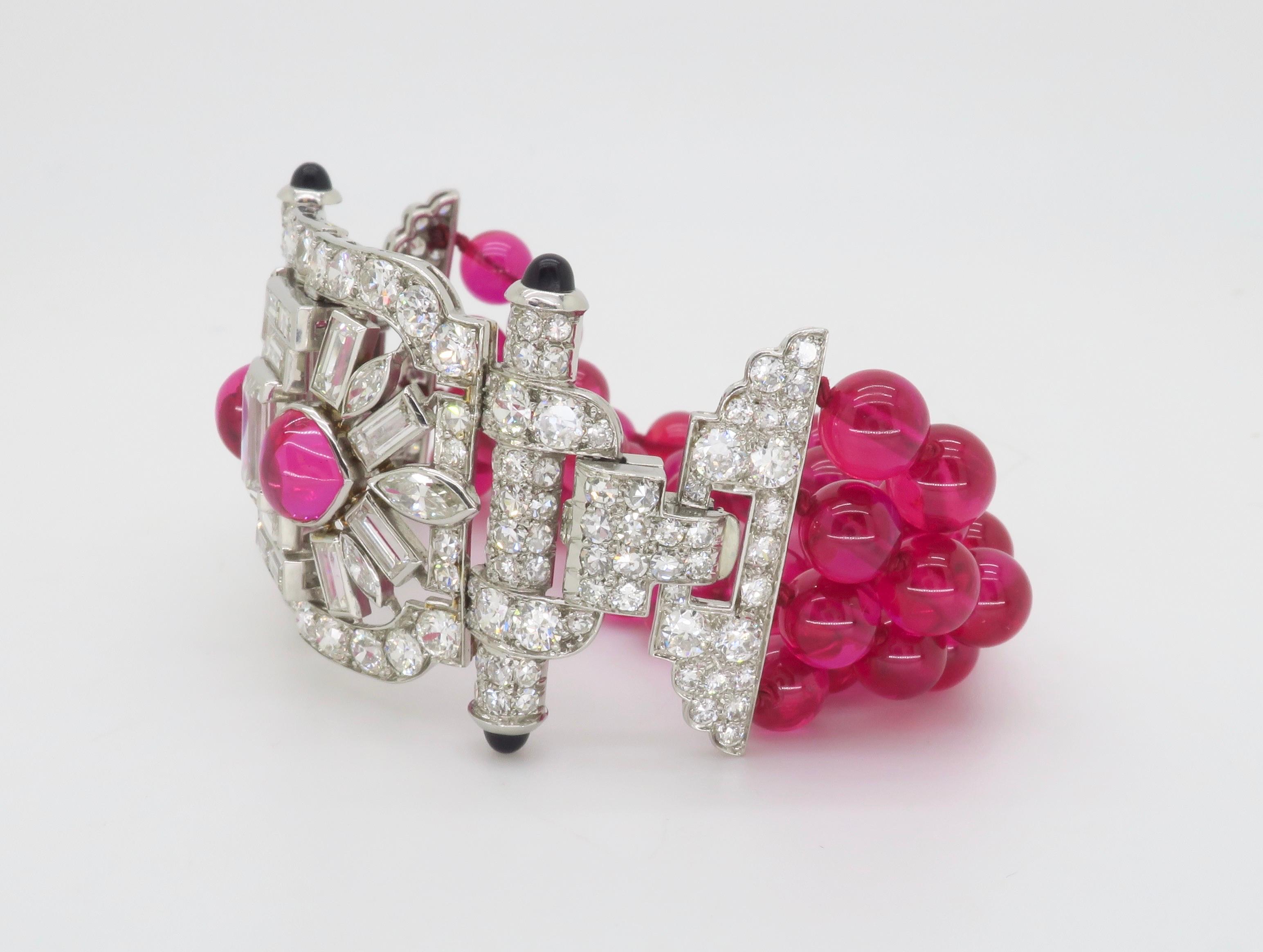 Bracelet en platine avec perles de rubis et diamants 18.04CTW en vente 8