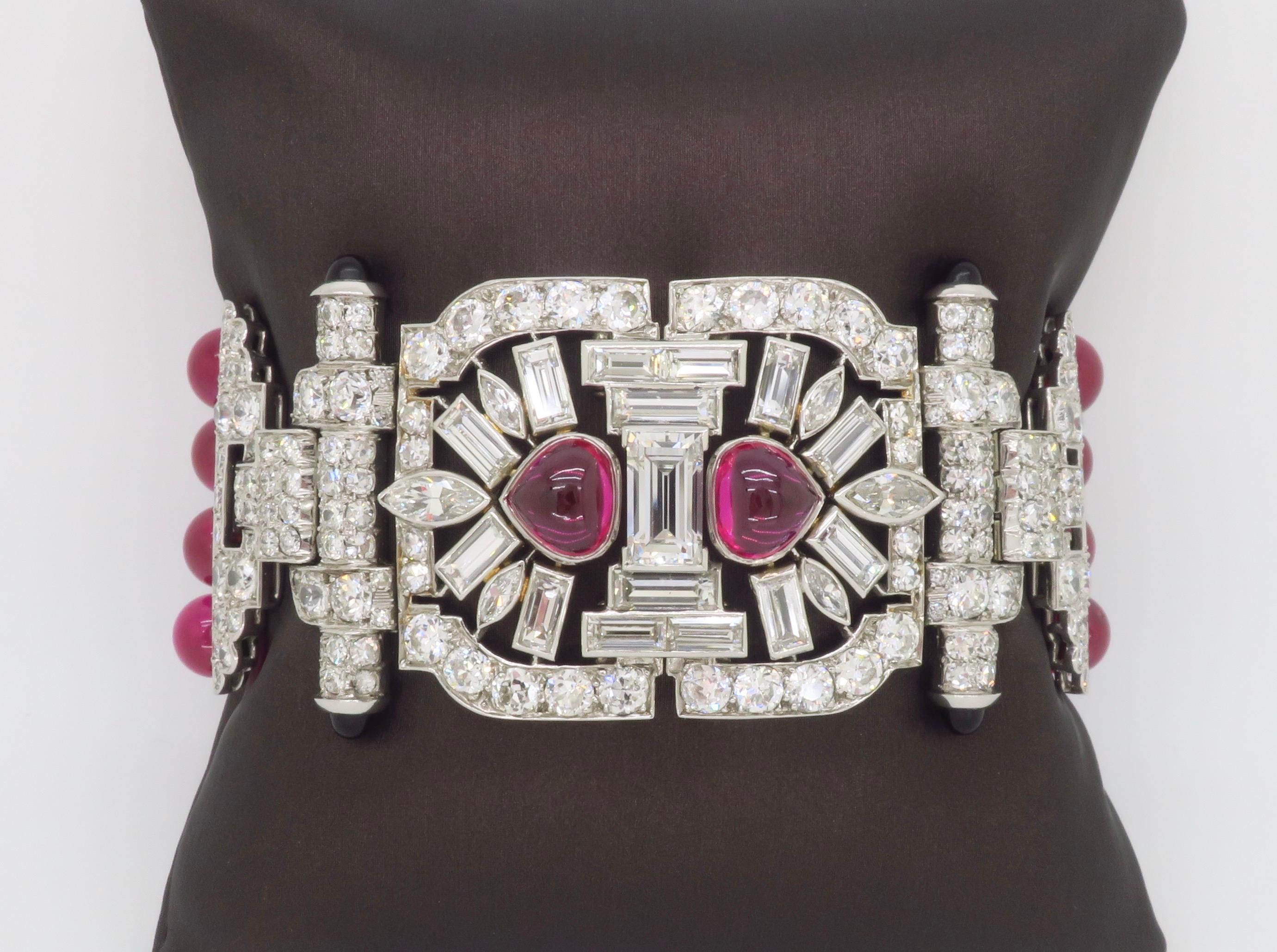 Platinum 18.04CTW Diamond Buckle Bracelet made with Ruby Beads For Sale 9