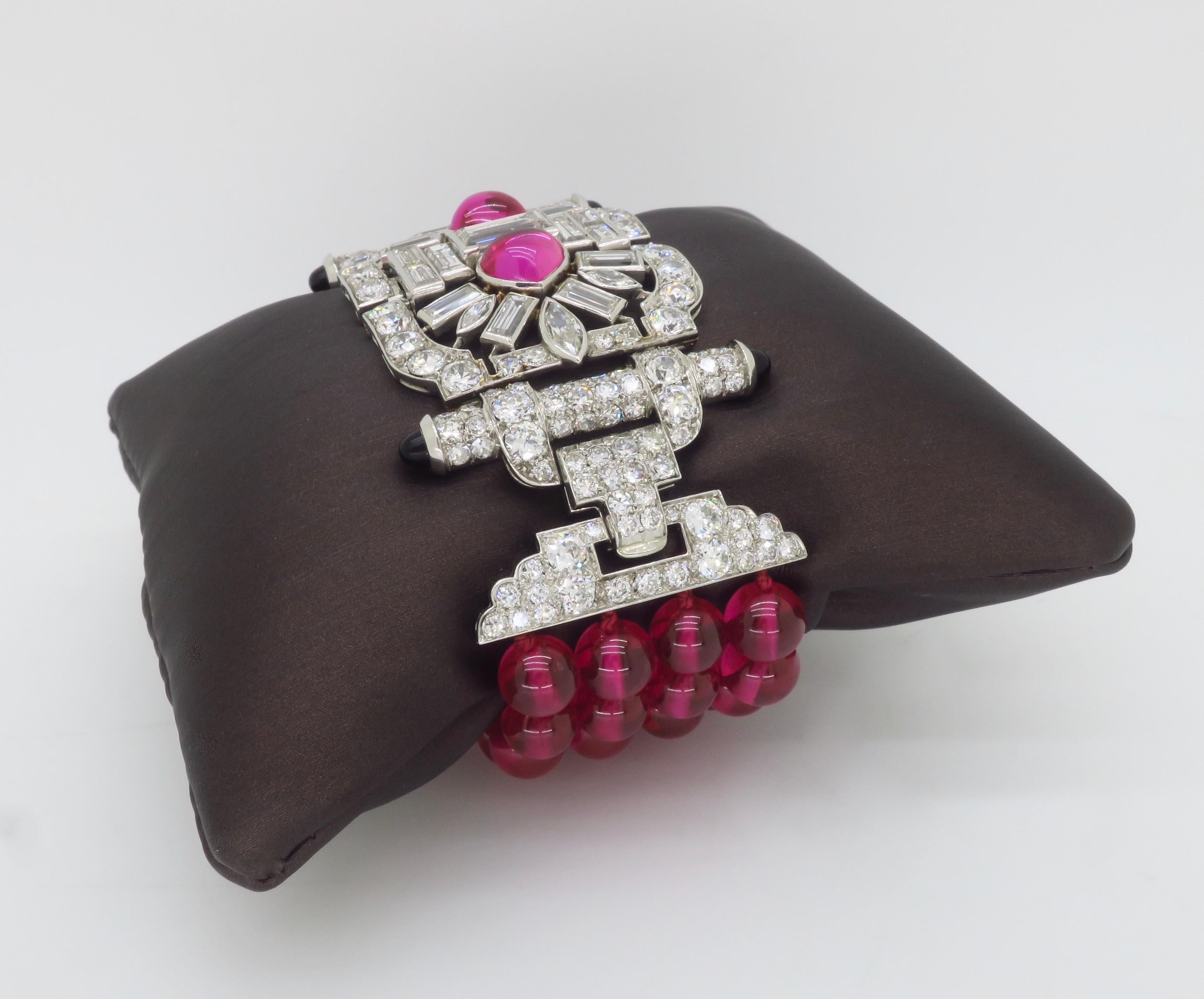 Platinum 18.04CTW Diamond Buckle Bracelet made with Ruby Beads For Sale 11