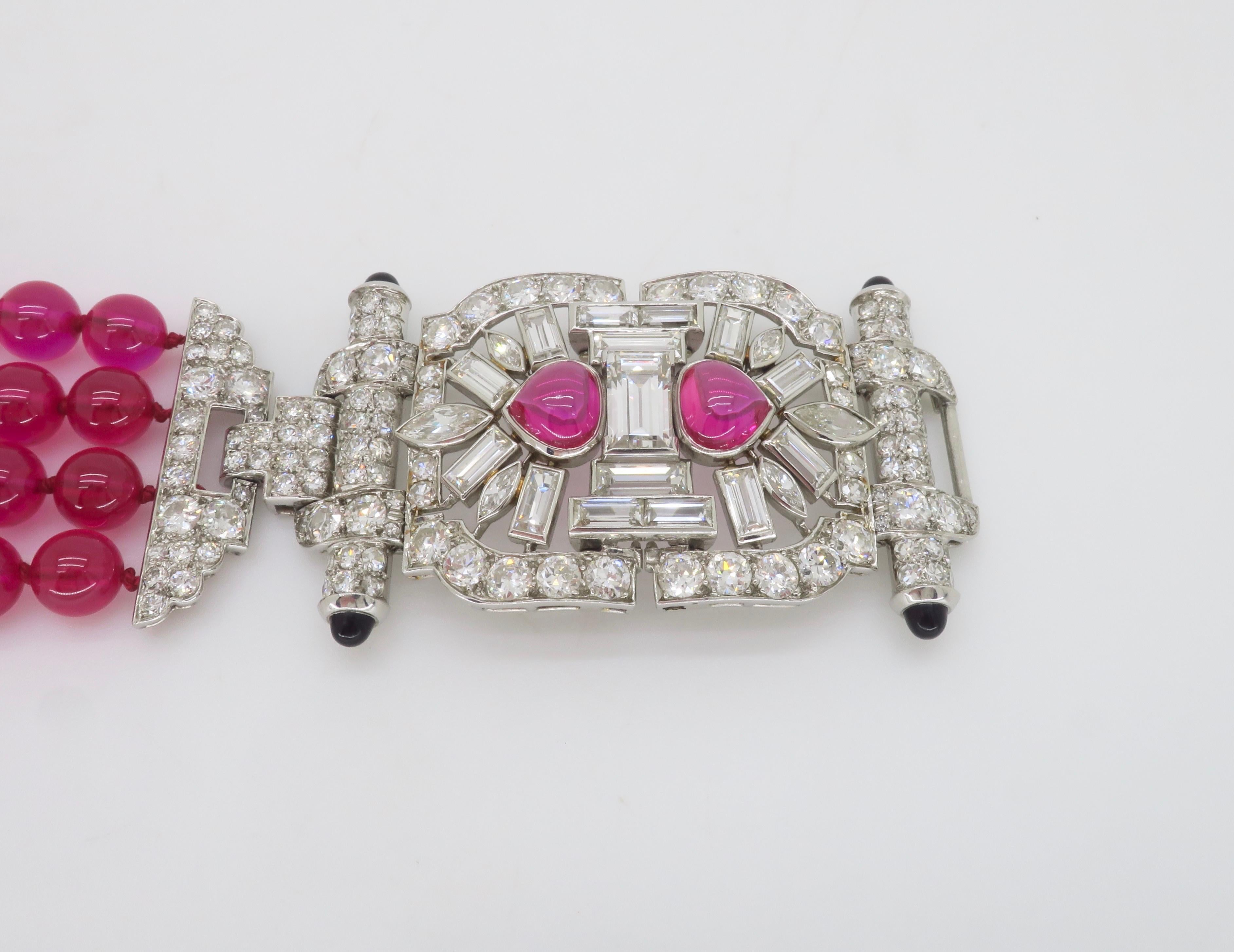 Platinum 18.04CTW Diamond Buckle Bracelet made with Ruby Beads For Sale 12
