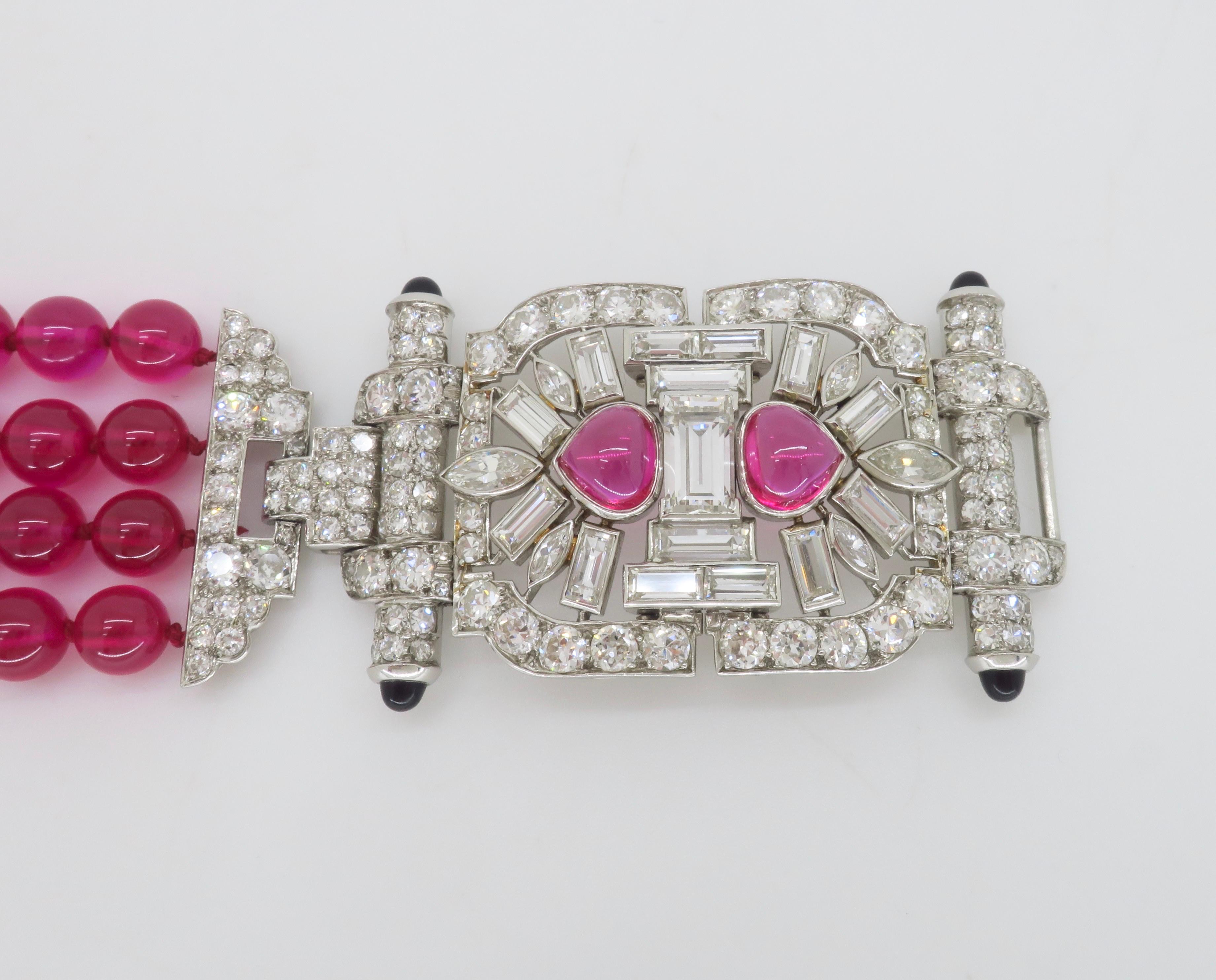 Platinum 18.04CTW Diamond Buckle Bracelet made with Ruby Beads For Sale 13